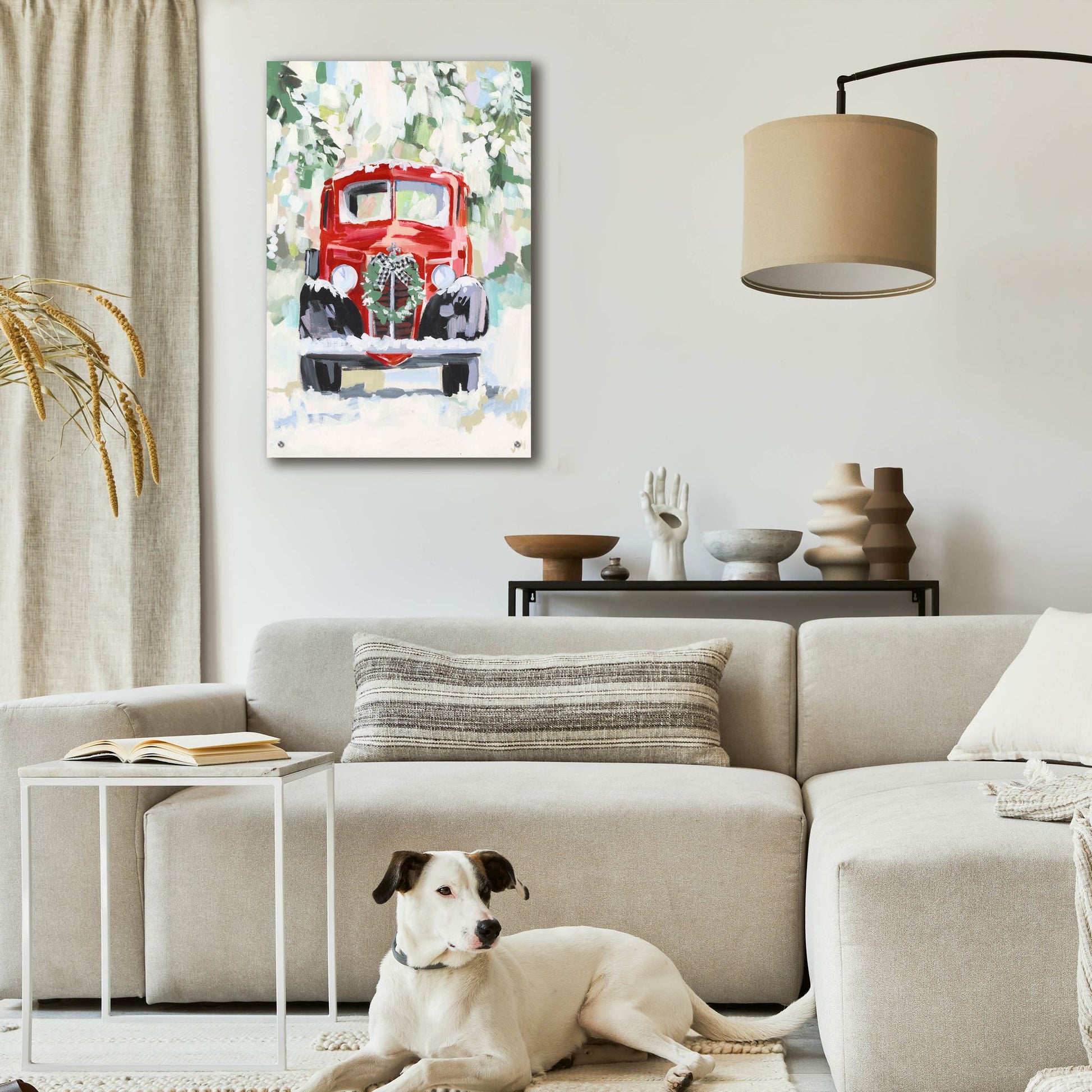 Epic Art 'Red Vintage Truck with Wreath' by Jenny Westenhofer, Acrylic Glass Wall Art,24x36