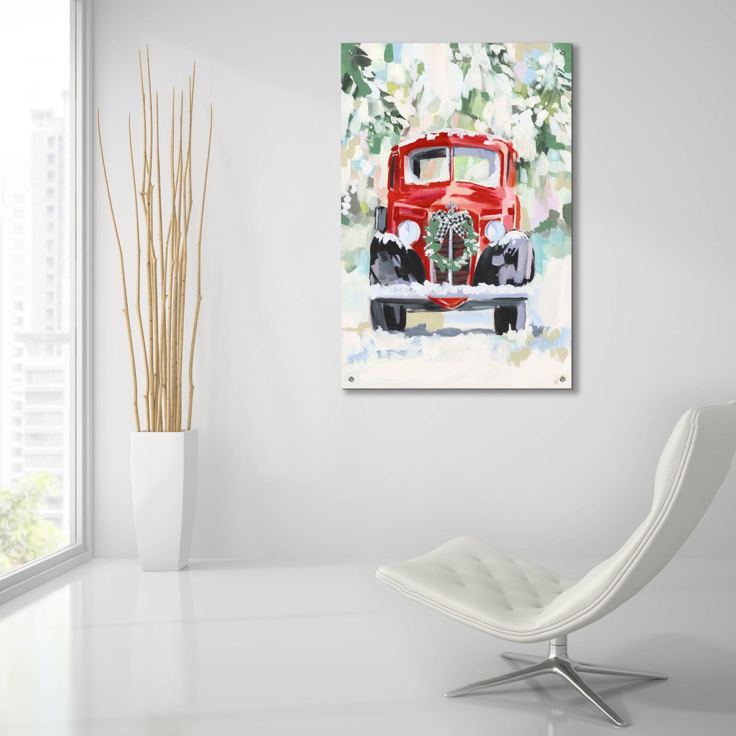 Epic Art 'Red Vintage Truck with Wreath' by Jenny Westenhofer, Acrylic Glass Wall Art,24x36
