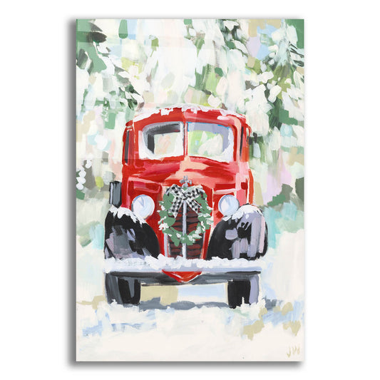 Epic Art 'Red Vintage Truck with Wreath' by Jenny Westenhofer, Acrylic Glass Wall Art