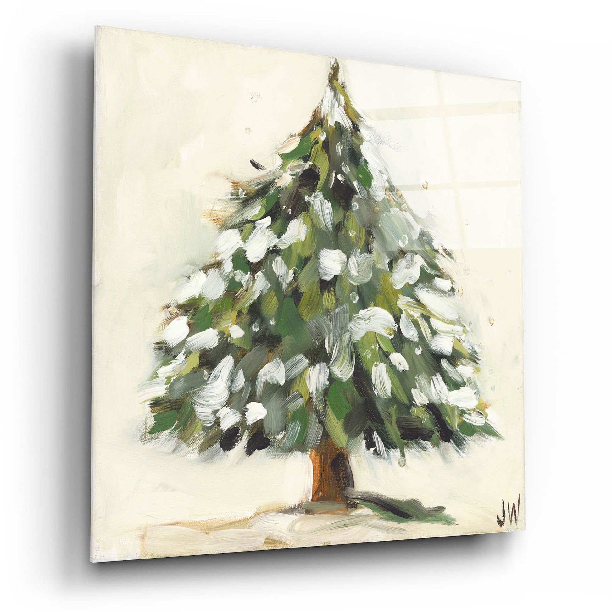 Epic Art 'Snowy Pine Tree' by Jenny Westenhofer, Acrylic Glass Wall Art,12x12