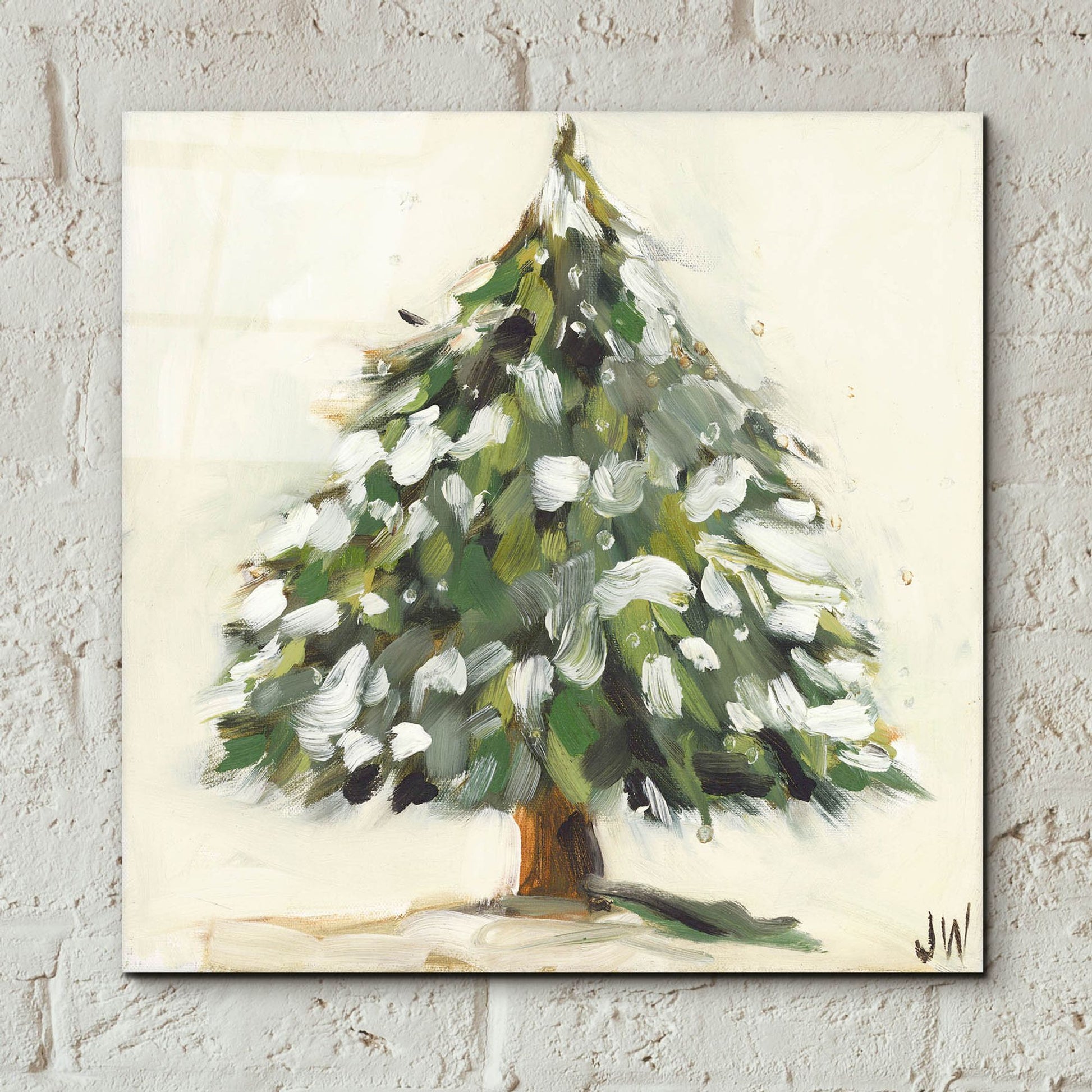 Epic Art 'Snowy Pine Tree' by Jenny Westenhofer, Acrylic Glass Wall Art,12x12