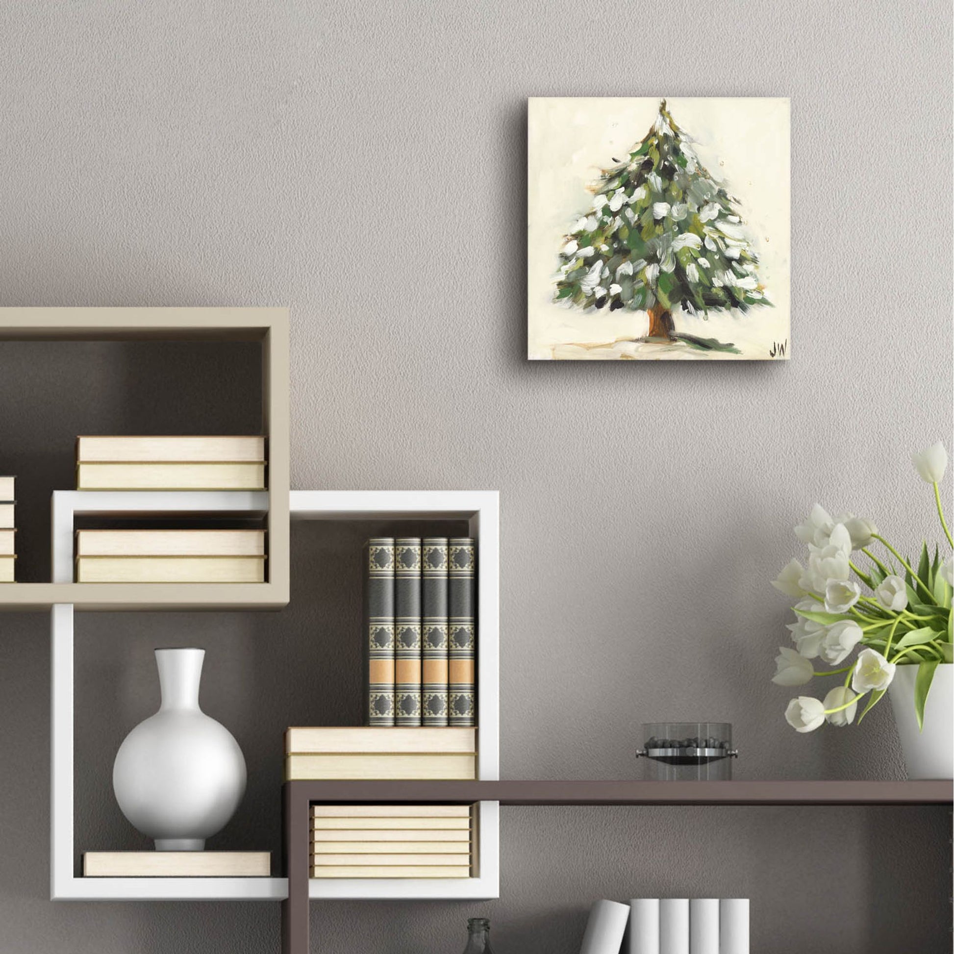 Epic Art 'Snowy Pine Tree' by Jenny Westenhofer, Acrylic Glass Wall Art,12x12