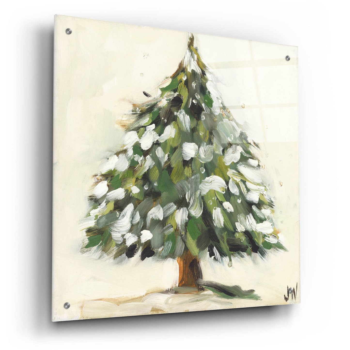 Epic Art 'Snowy Pine Tree' by Jenny Westenhofer, Acrylic Glass Wall Art,24x24