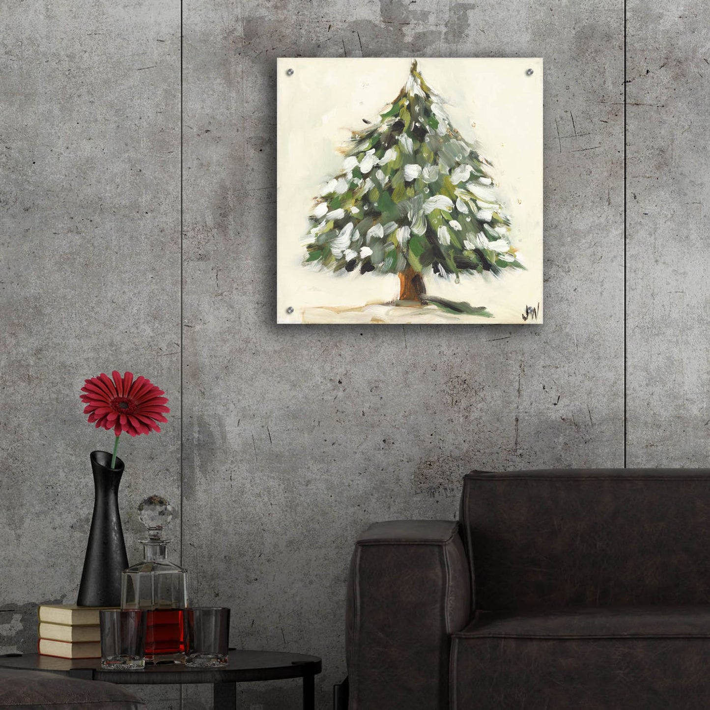 Epic Art 'Snowy Pine Tree' by Jenny Westenhofer, Acrylic Glass Wall Art,24x24