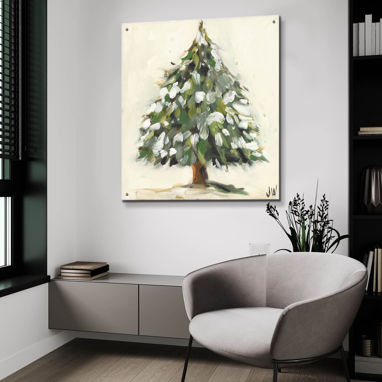 Epic Art 'Snowy Pine Tree' by Jenny Westenhofer, Acrylic Glass Wall Art,36x36