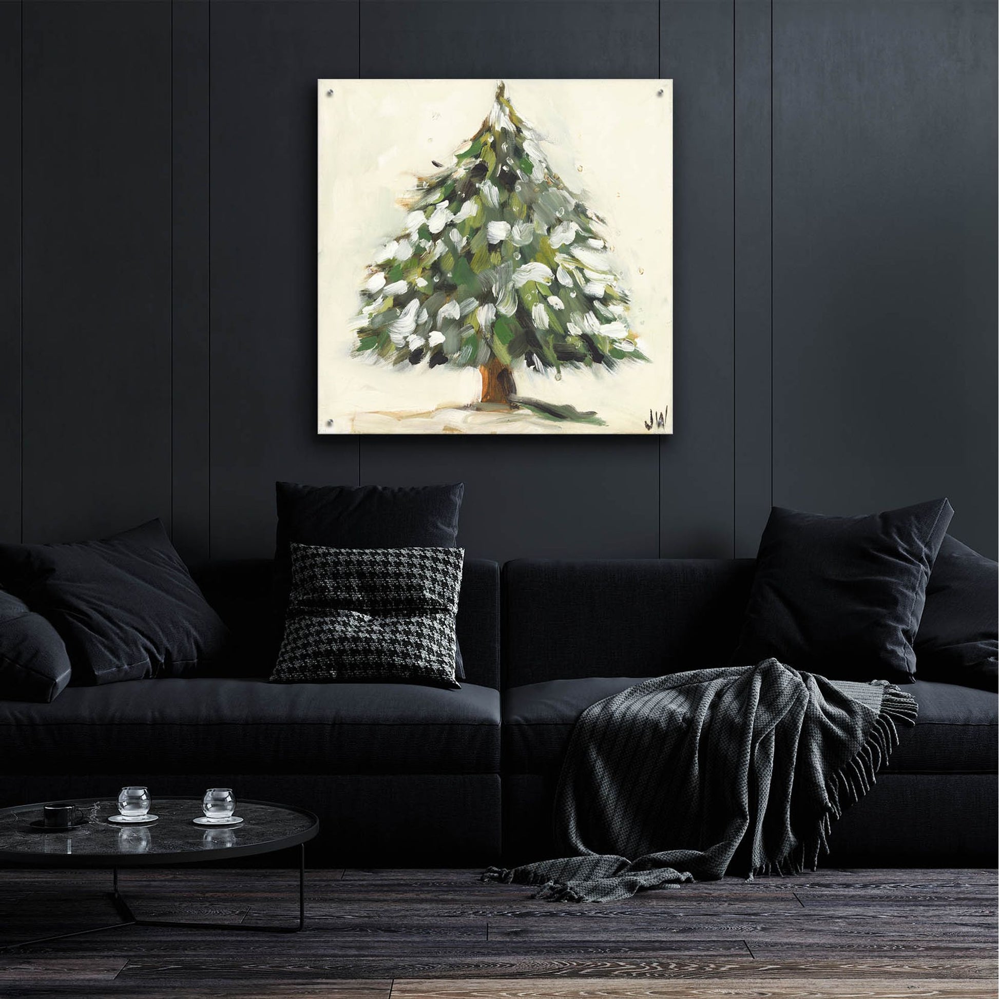 Epic Art 'Snowy Pine Tree' by Jenny Westenhofer, Acrylic Glass Wall Art,36x36