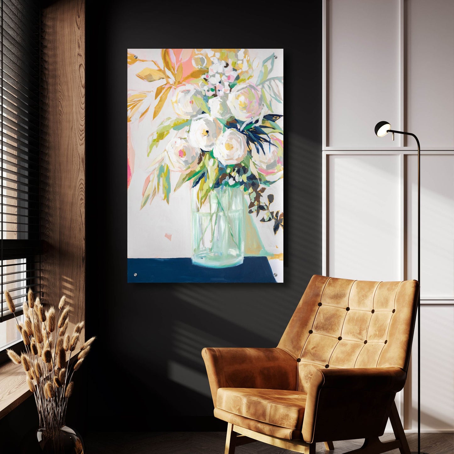 Epic Art 'Navy Vase Floral' by Jenny Westenhofer, Acrylic Glass Wall Art,24x36