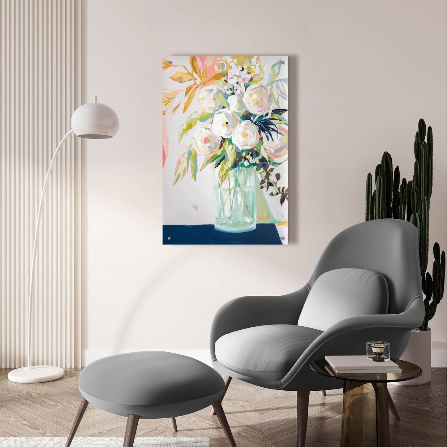 Epic Art 'Navy Vase Floral' by Jenny Westenhofer, Acrylic Glass Wall Art,24x36