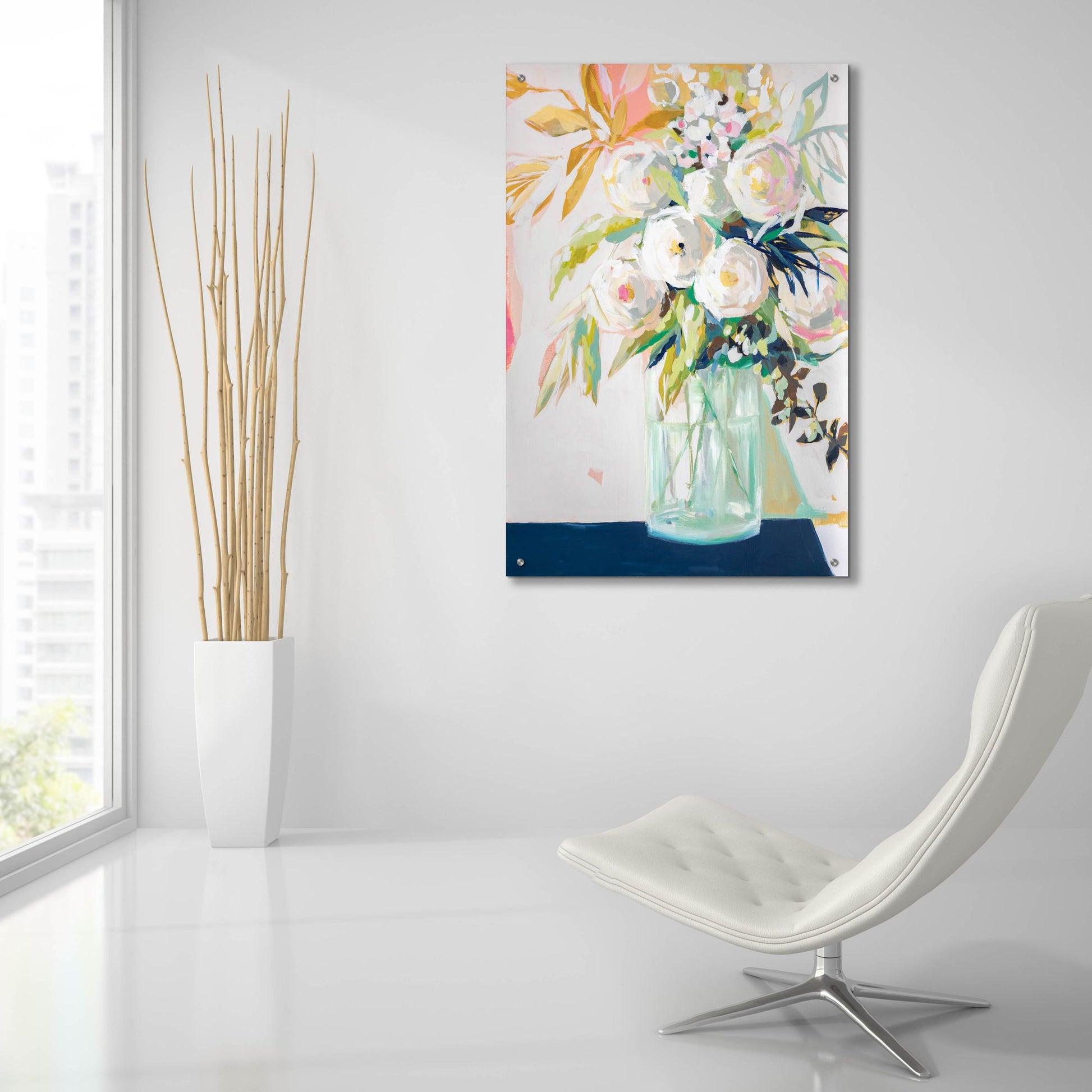 Epic Art 'Navy Vase Floral' by Jenny Westenhofer, Acrylic Glass Wall Art,24x36