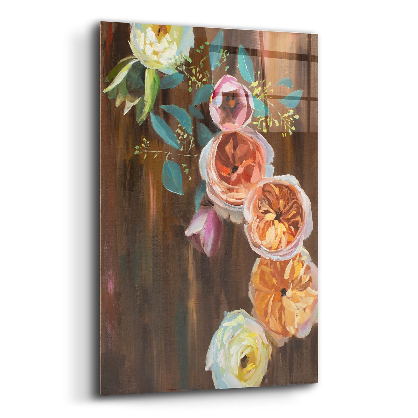 Epic Art 'Peonies on Wood' by Jenny Westenhofer, Acrylic Glass Wall Art,12x16