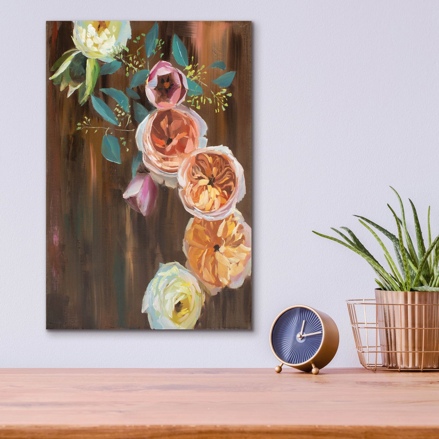 Epic Art 'Peonies on Wood' by Jenny Westenhofer, Acrylic Glass Wall Art,12x16