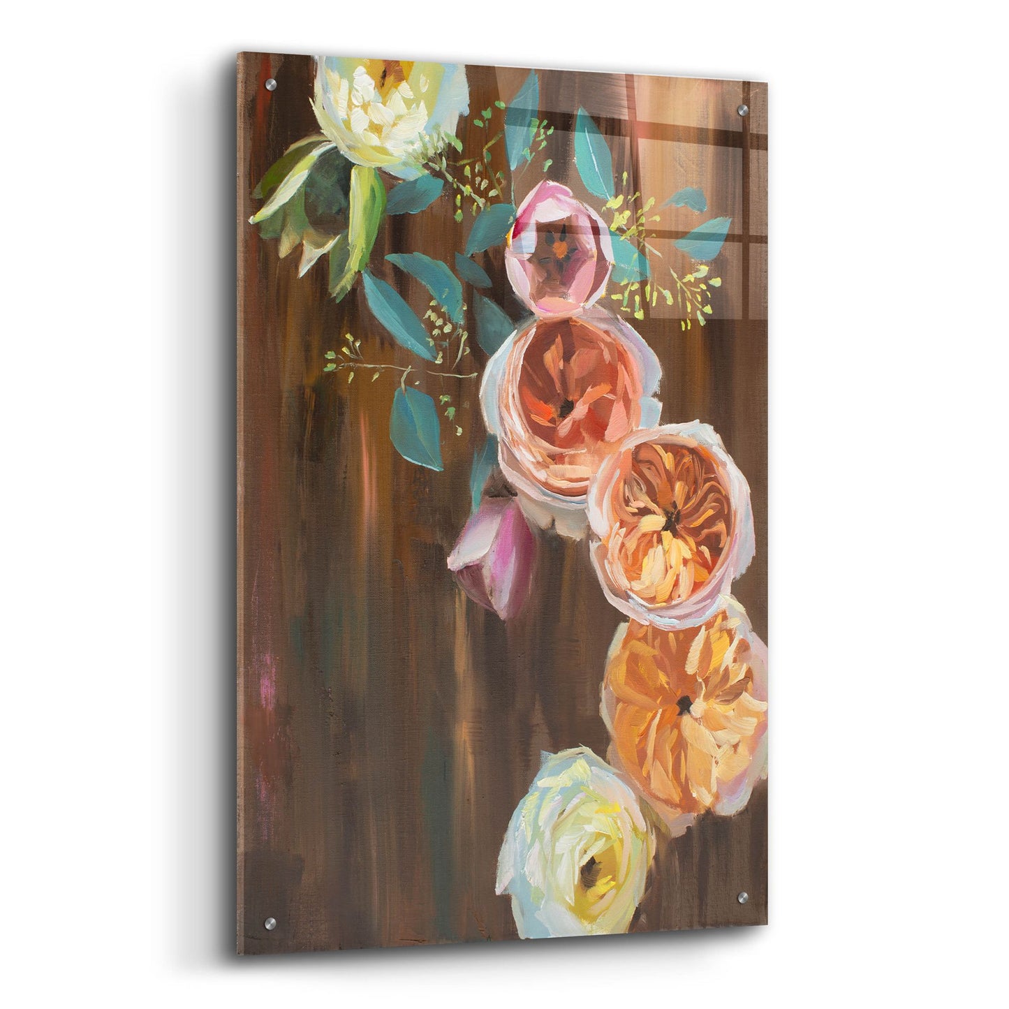 Epic Art 'Peonies on Wood' by Jenny Westenhofer, Acrylic Glass Wall Art,24x36