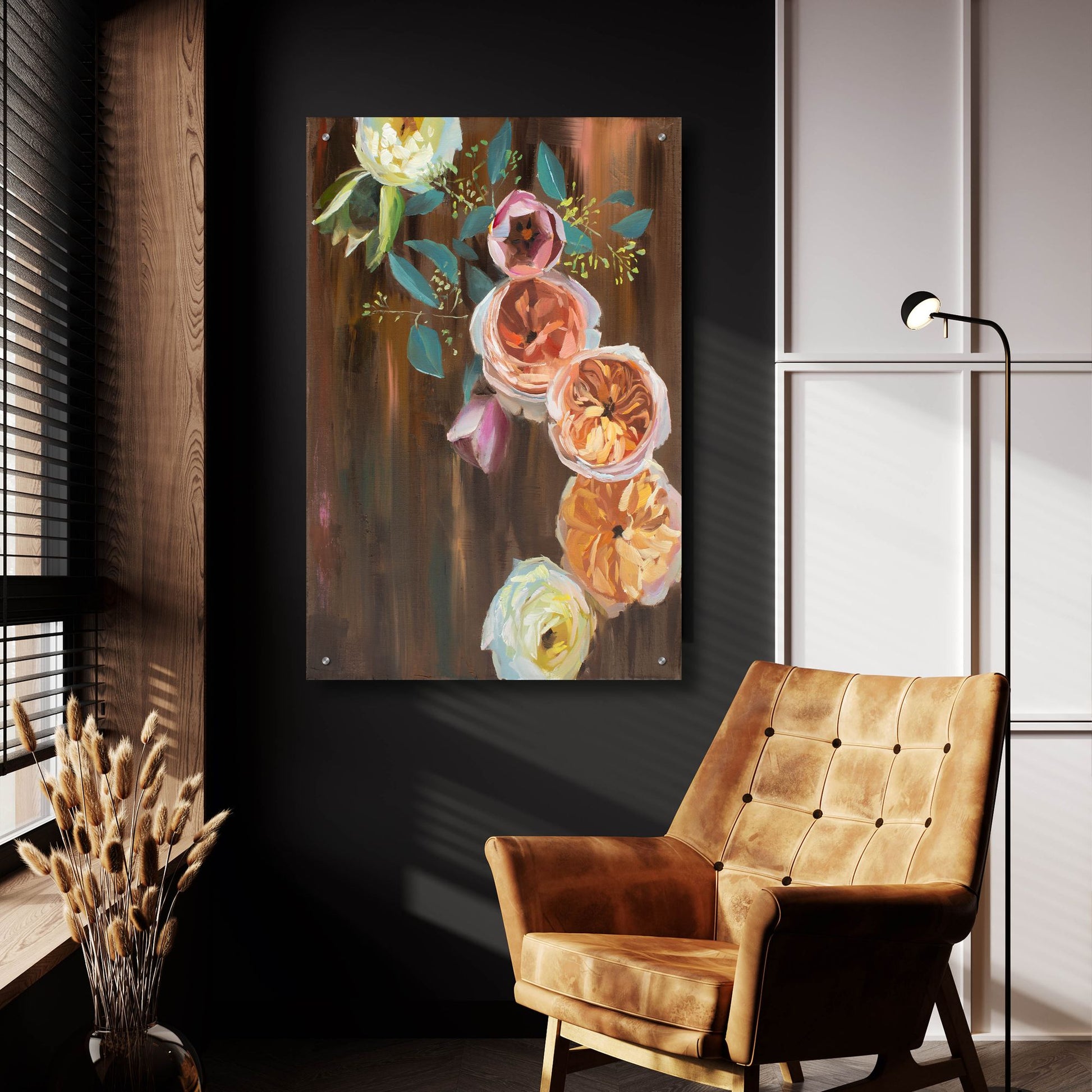 Epic Art 'Peonies on Wood' by Jenny Westenhofer, Acrylic Glass Wall Art,24x36