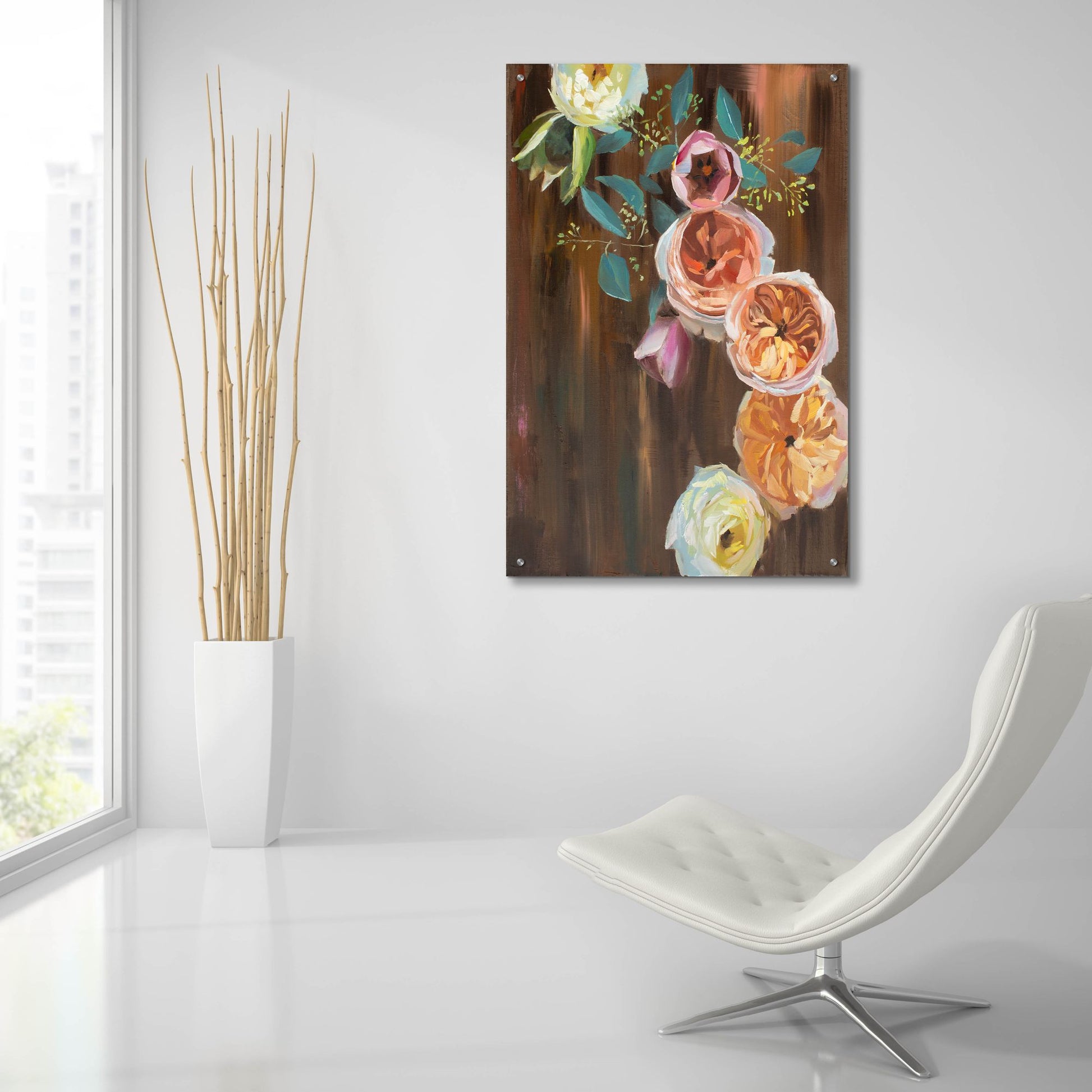 Epic Art 'Peonies on Wood' by Jenny Westenhofer, Acrylic Glass Wall Art,24x36