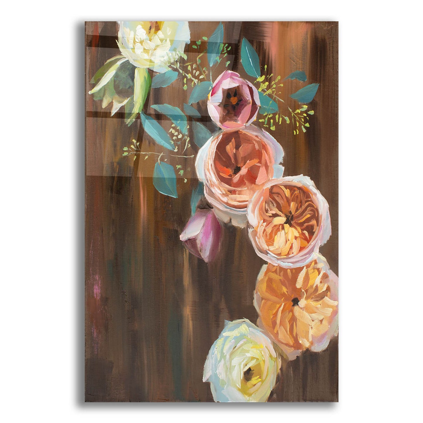 Epic Art 'Peonies on Wood' by Jenny Westenhofer, Acrylic Glass Wall Art