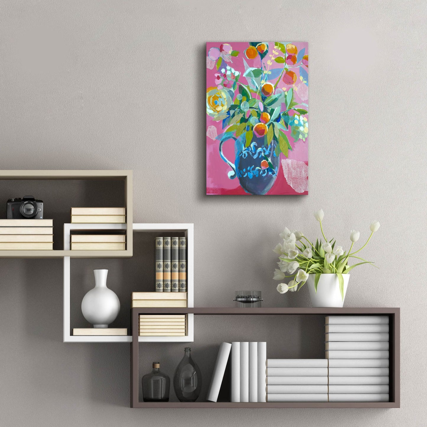 Epic Art 'Pink Floral' by Jenny Westenhofer, Acrylic Glass Wall Art,16x24