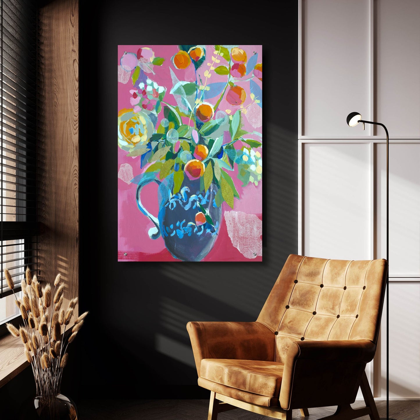 Epic Art 'Pink Floral' by Jenny Westenhofer, Acrylic Glass Wall Art,24x36