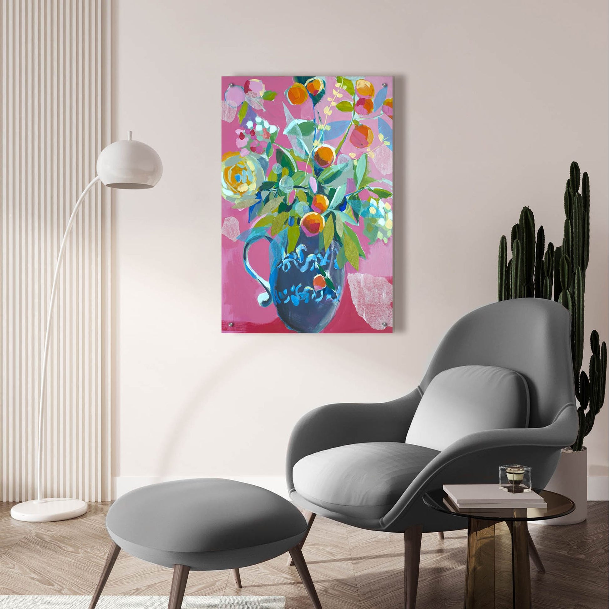 Epic Art 'Pink Floral' by Jenny Westenhofer, Acrylic Glass Wall Art,24x36