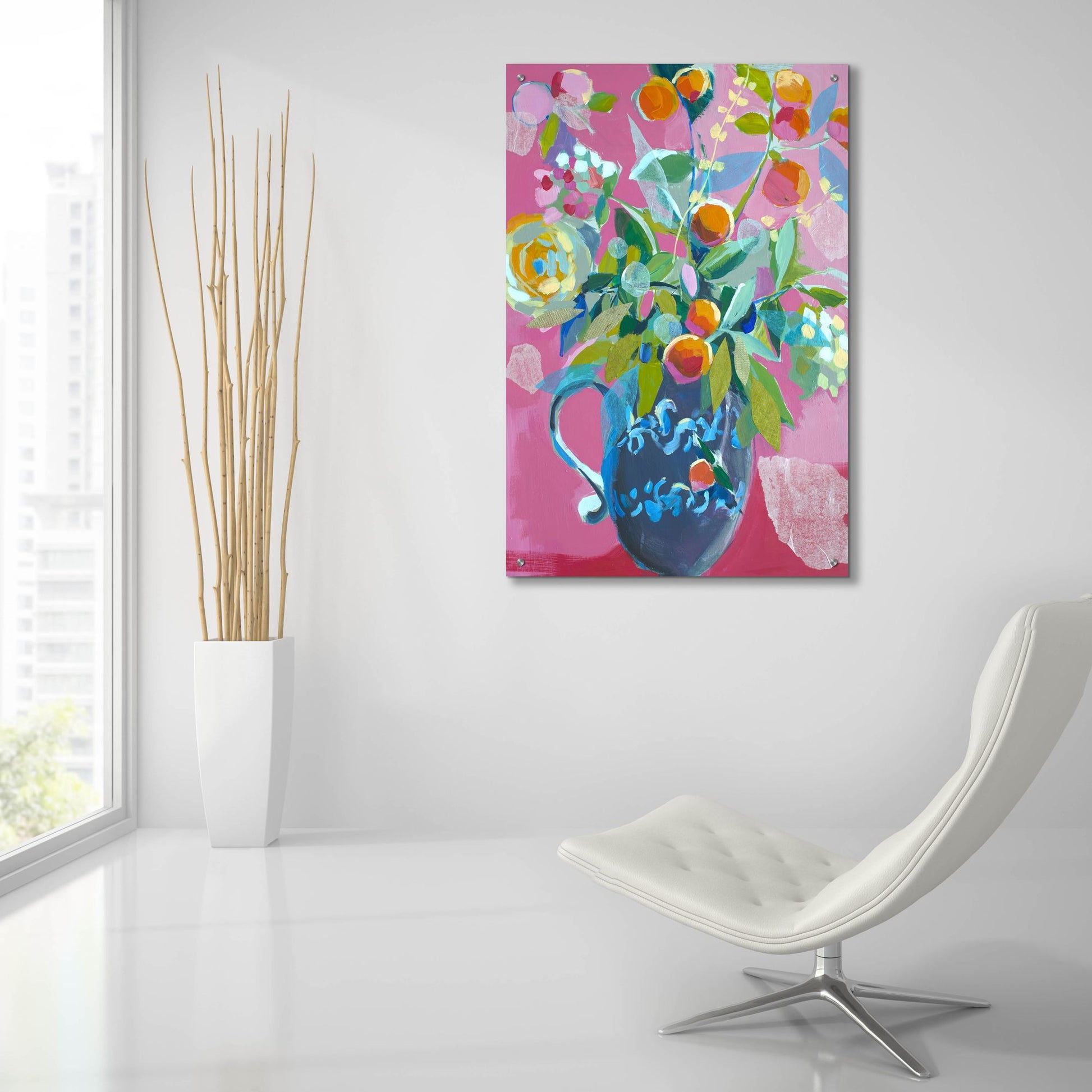 Epic Art 'Pink Floral' by Jenny Westenhofer, Acrylic Glass Wall Art,24x36