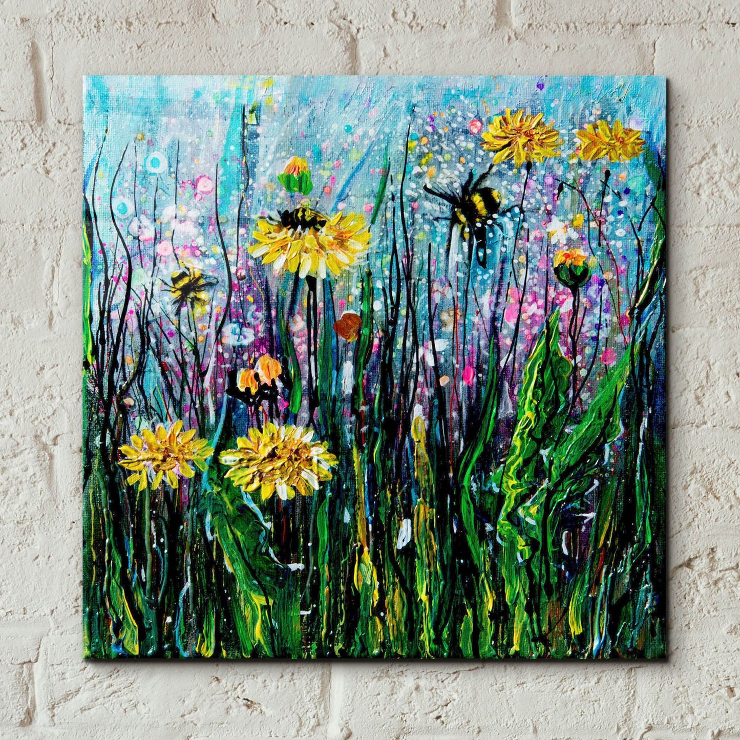 Epic Art 'Field of Flowers and a Bee' by Lena Owens, Acrylic Glass Wall Art,12x12