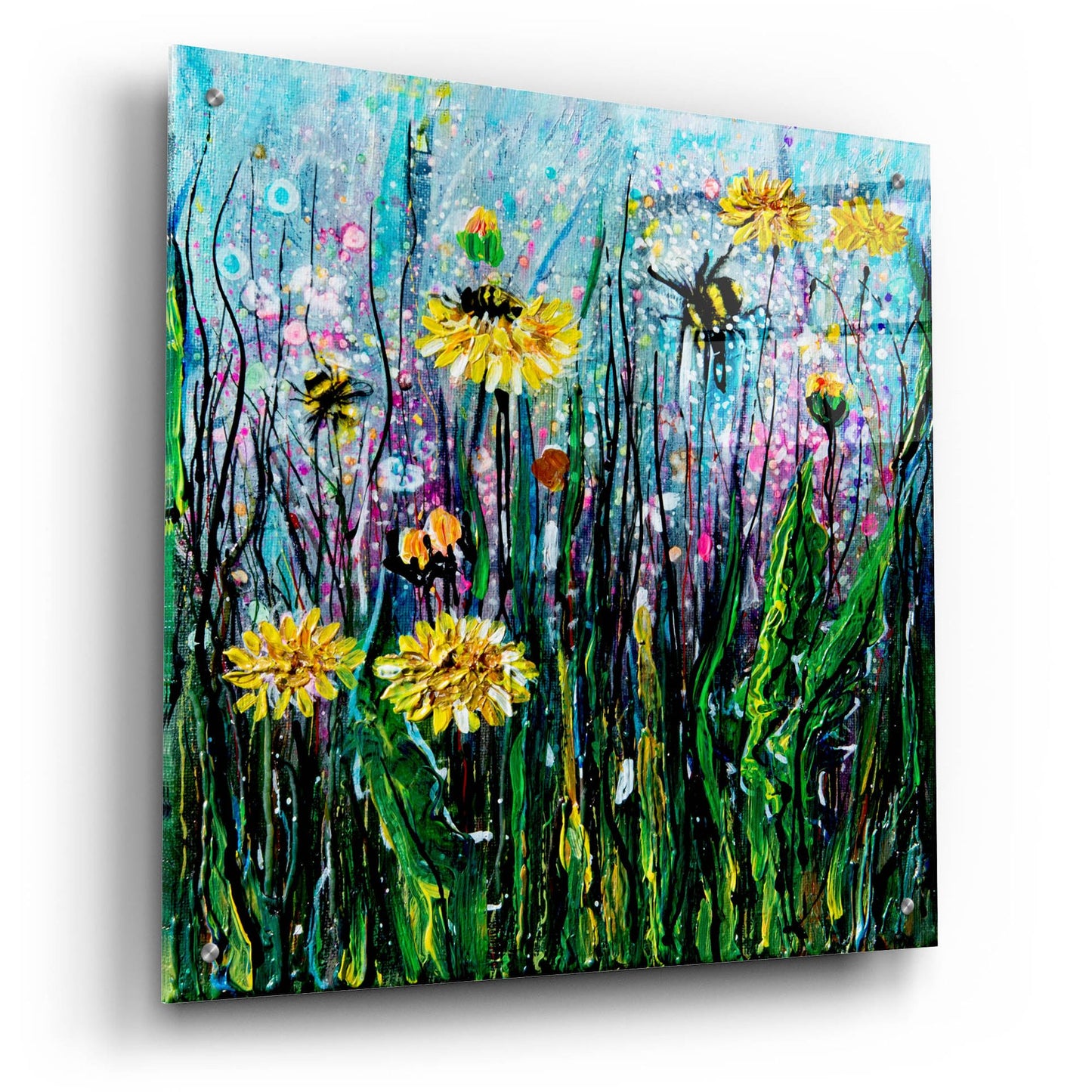 Epic Art 'Field of Flowers and a Bee' by Lena Owens, Acrylic Glass Wall Art,24x24
