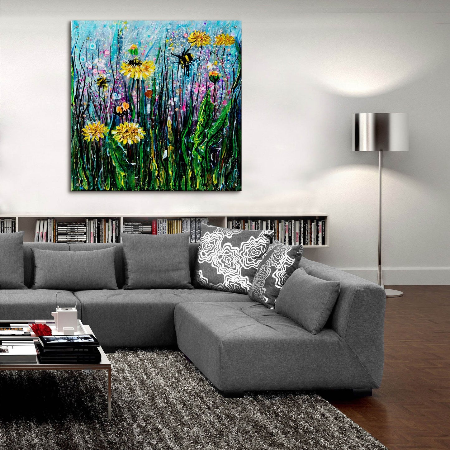 Epic Art 'Field of Flowers and a Bee' by Lena Owens, Acrylic Glass Wall Art,36x36