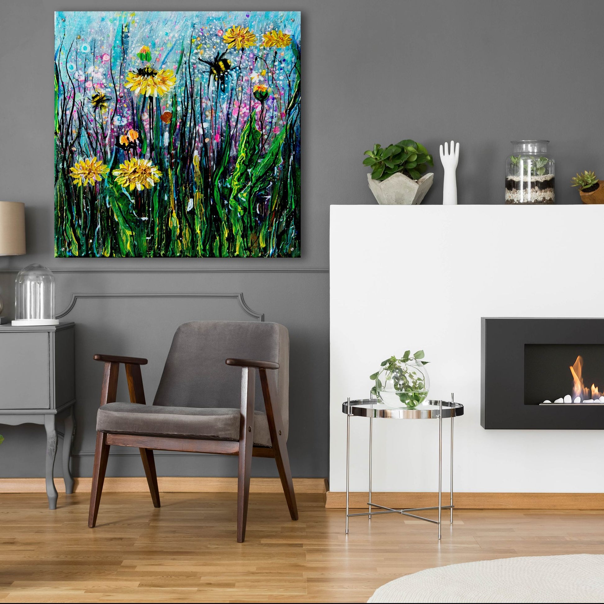 Epic Art 'Field of Flowers and a Bee' by Lena Owens, Acrylic Glass Wall Art,36x36