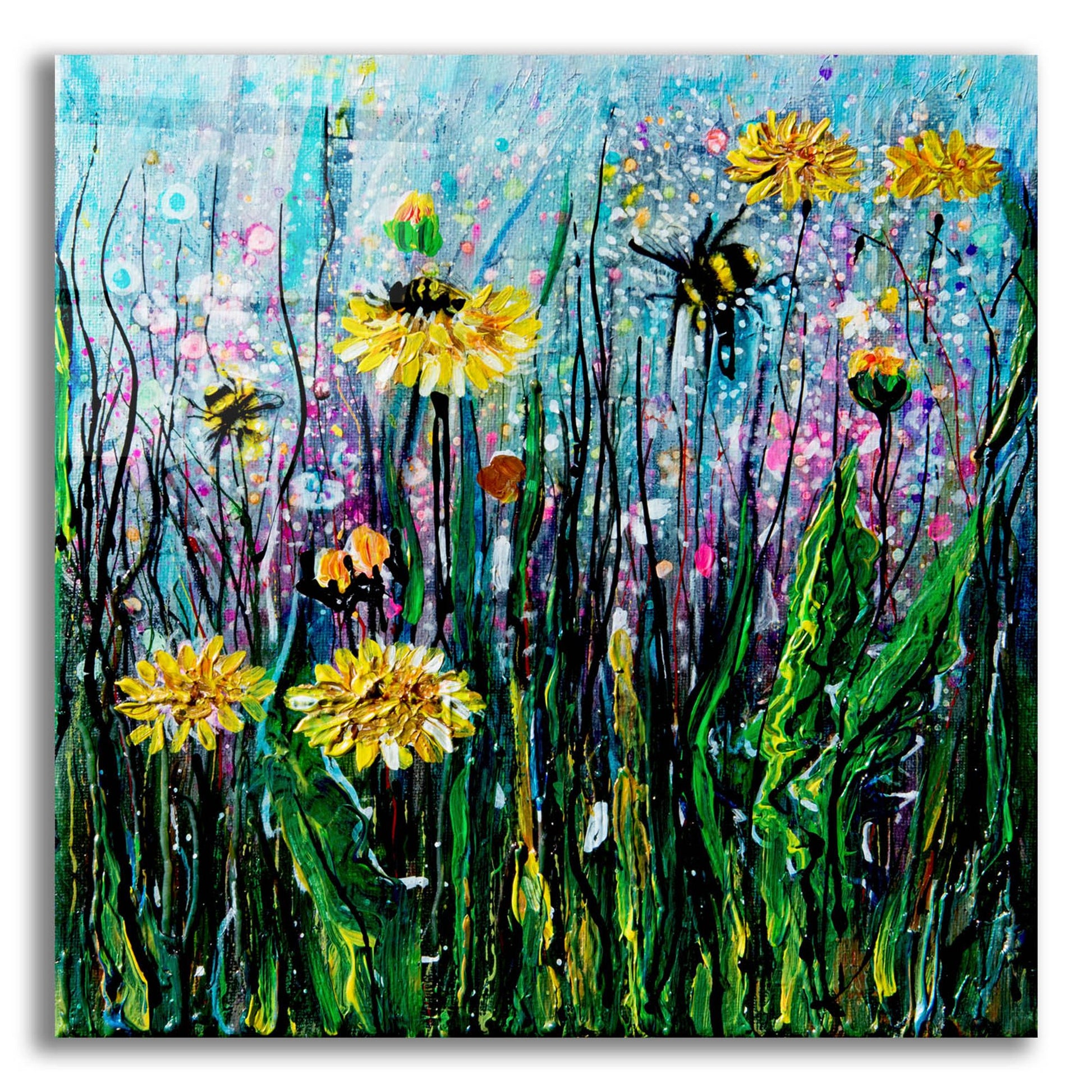 Epic Art 'Field of Flowers and a Bee' by Lena Owens, Acrylic Glass Wall Art