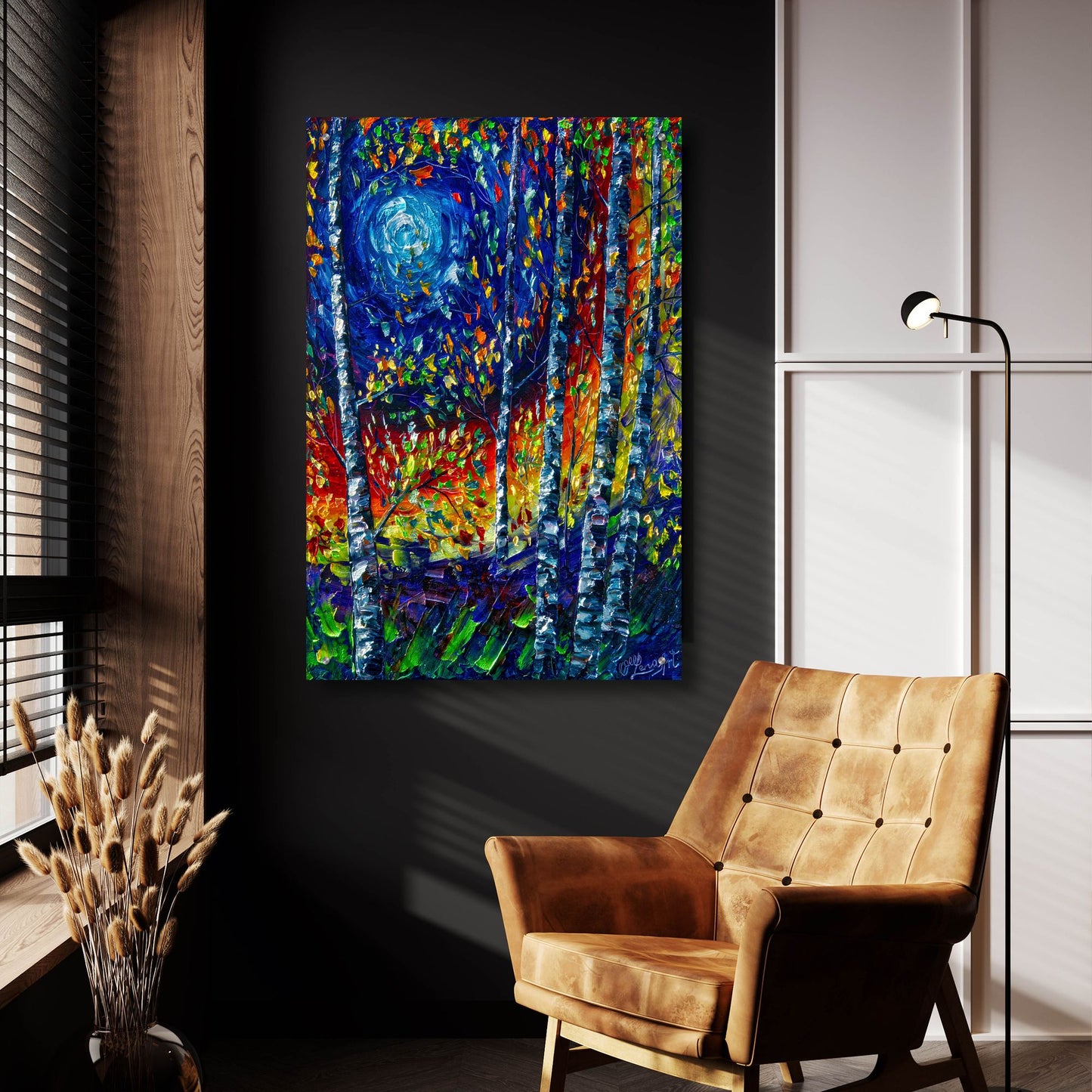 Epic Art 'Moonlight Sonata With Aspen Trees' by Lena Owens, Acrylic Glass Wall Art,24x36