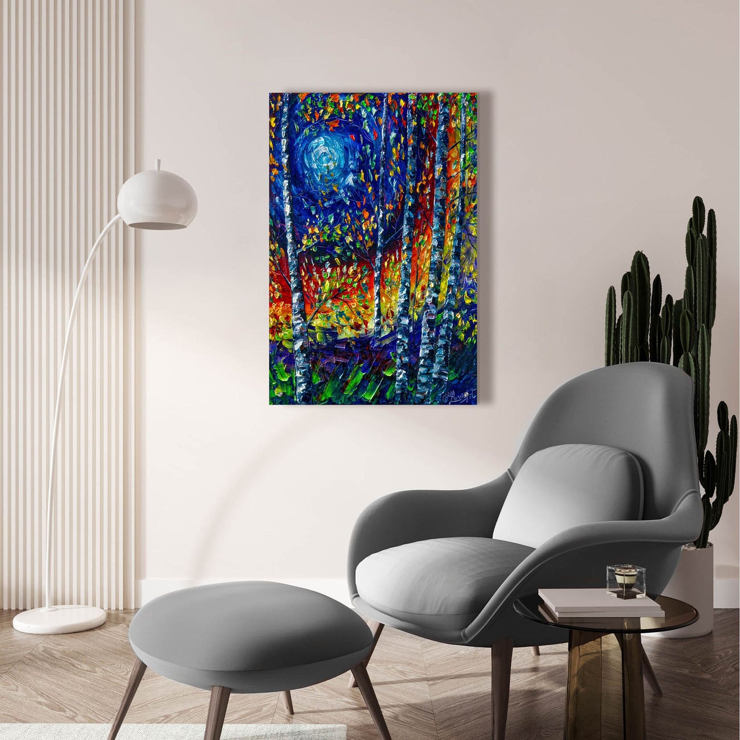 Epic Art 'Moonlight Sonata With Aspen Trees' by Lena Owens, Acrylic Glass Wall Art,24x36