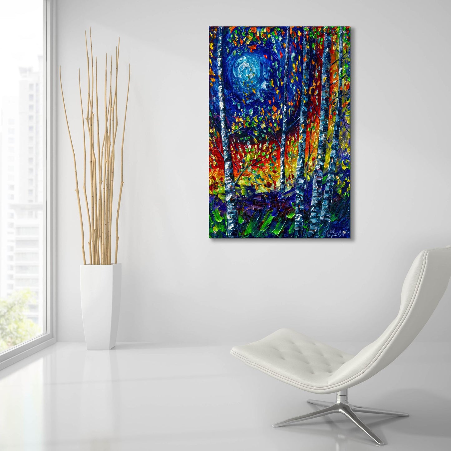 Epic Art 'Moonlight Sonata With Aspen Trees' by Lena Owens, Acrylic Glass Wall Art,24x36