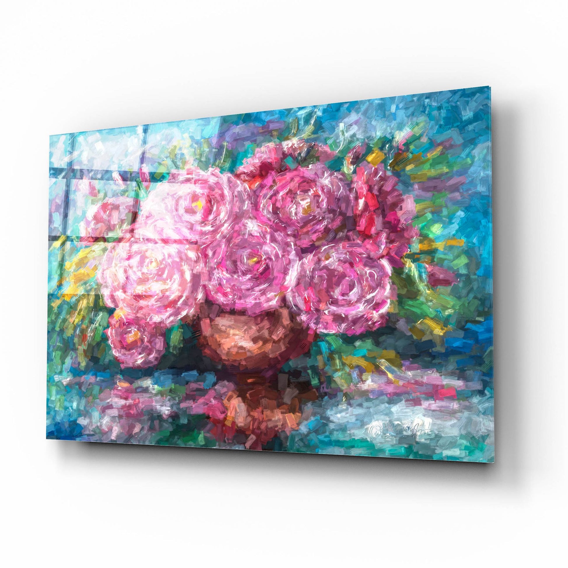 Epic Art 'Pink Roses, Just for You' by Lena Owens, Acrylic Glass Wall Art,16x12