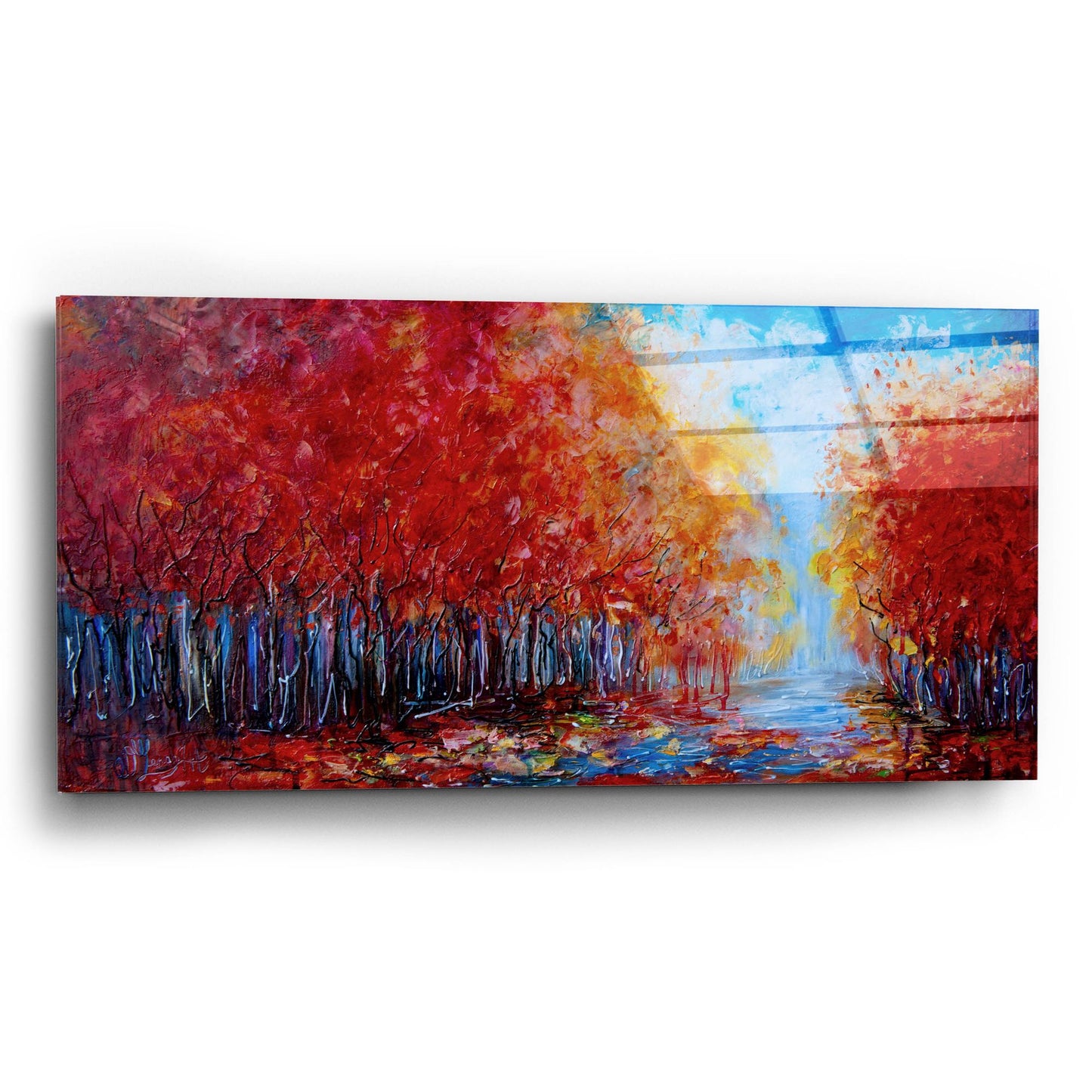 Epic Art 'Red Fall Forest on a Rainy Day ' by Lena Owens, Acrylic Glass Wall Art,24x12