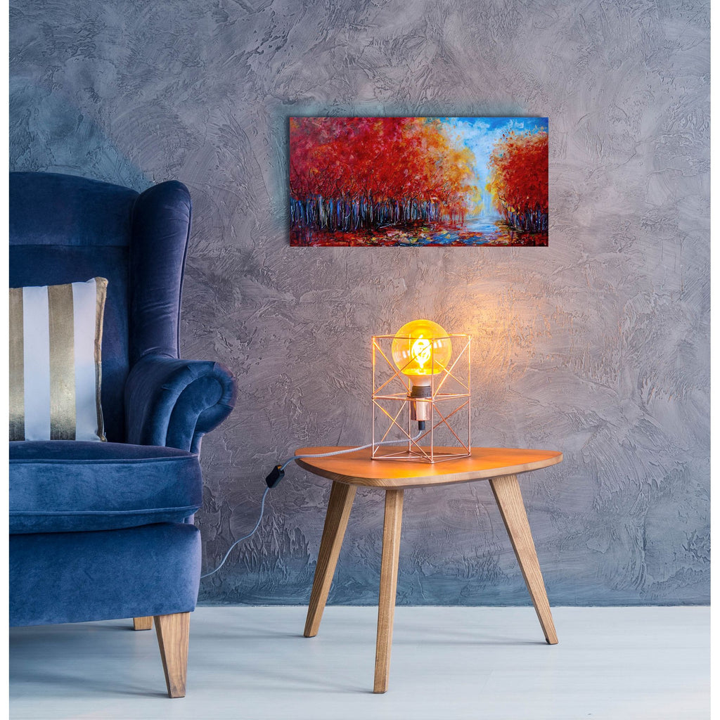 Epic Art 'Red Fall Forest on a Rainy Day ' by Lena Owens, Acrylic Glass Wall Art,24x12