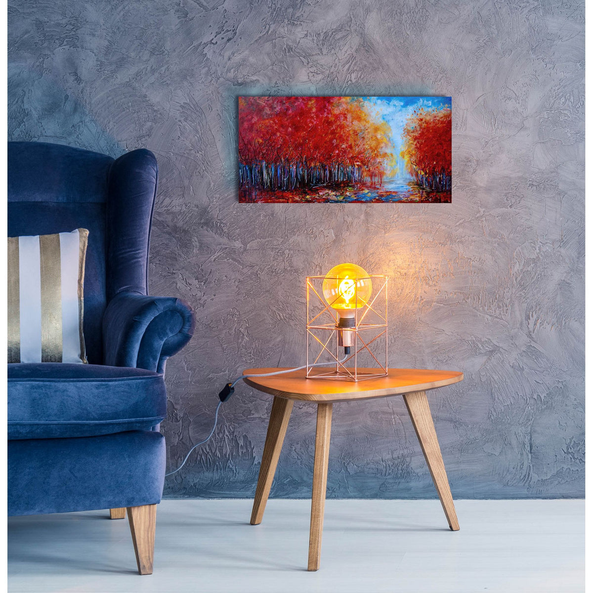 Epic Art 'Red Fall Forest on a Rainy Day ' by Lena Owens, Acrylic Glass Wall Art,24x12
