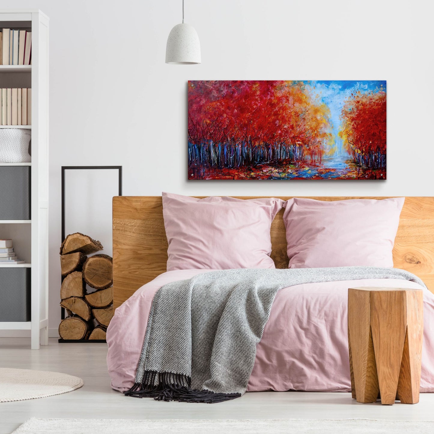 Epic Art 'Red Fall Forest on a Rainy Day ' by Lena Owens, Acrylic Glass Wall Art,48x24