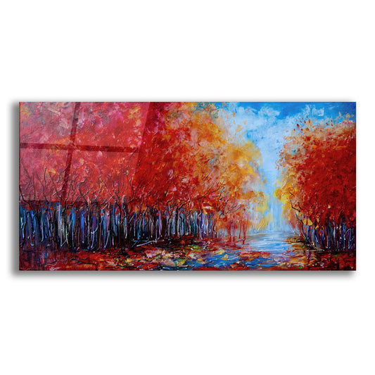 Epic Art 'Red Fall Forest on a Rainy Day ' by Lena Owens, Acrylic Glass Wall Art