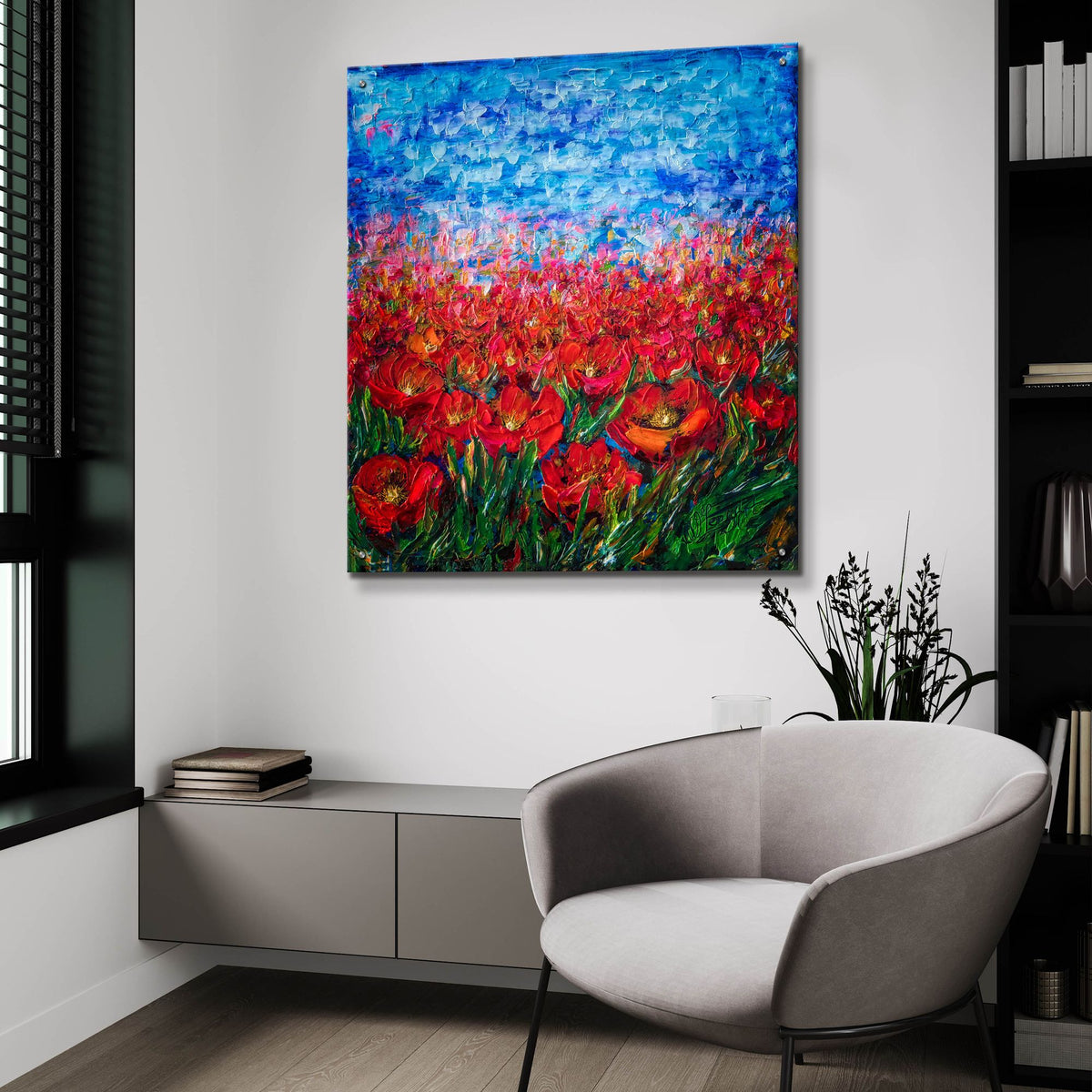 Epic Art 'Red Poppy Field' by Lena Owens, Acrylic Glass Wall Art,36x36