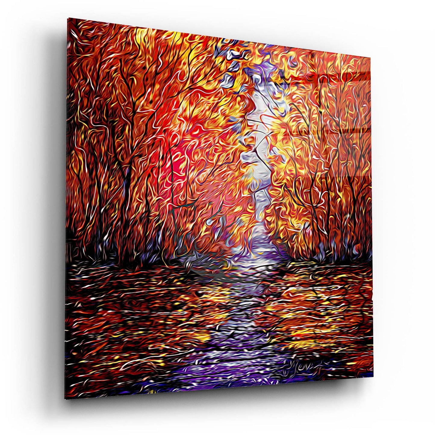 Epic Art 'Red Trees Reflection Abstract' by Lena Owens, Acrylic Glass Wall Art,12x12