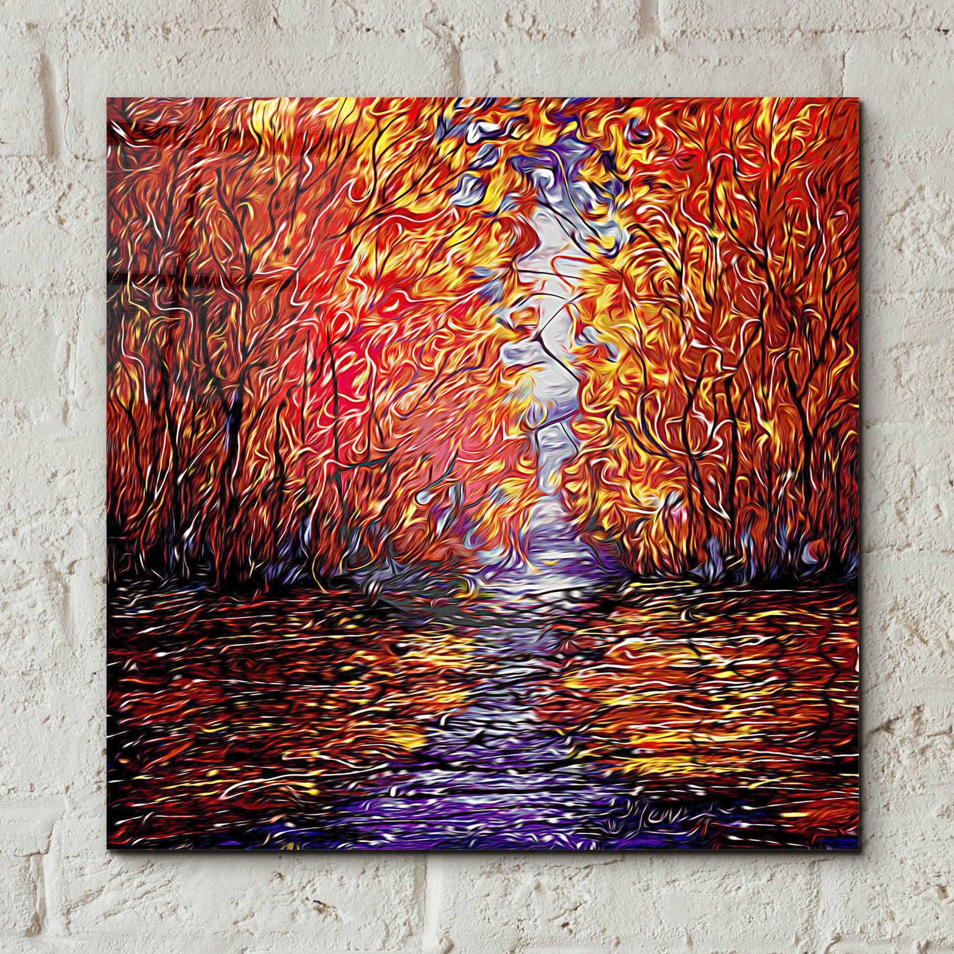 Epic Art 'Red Trees Reflection Abstract' by Lena Owens, Acrylic Glass Wall Art,12x12