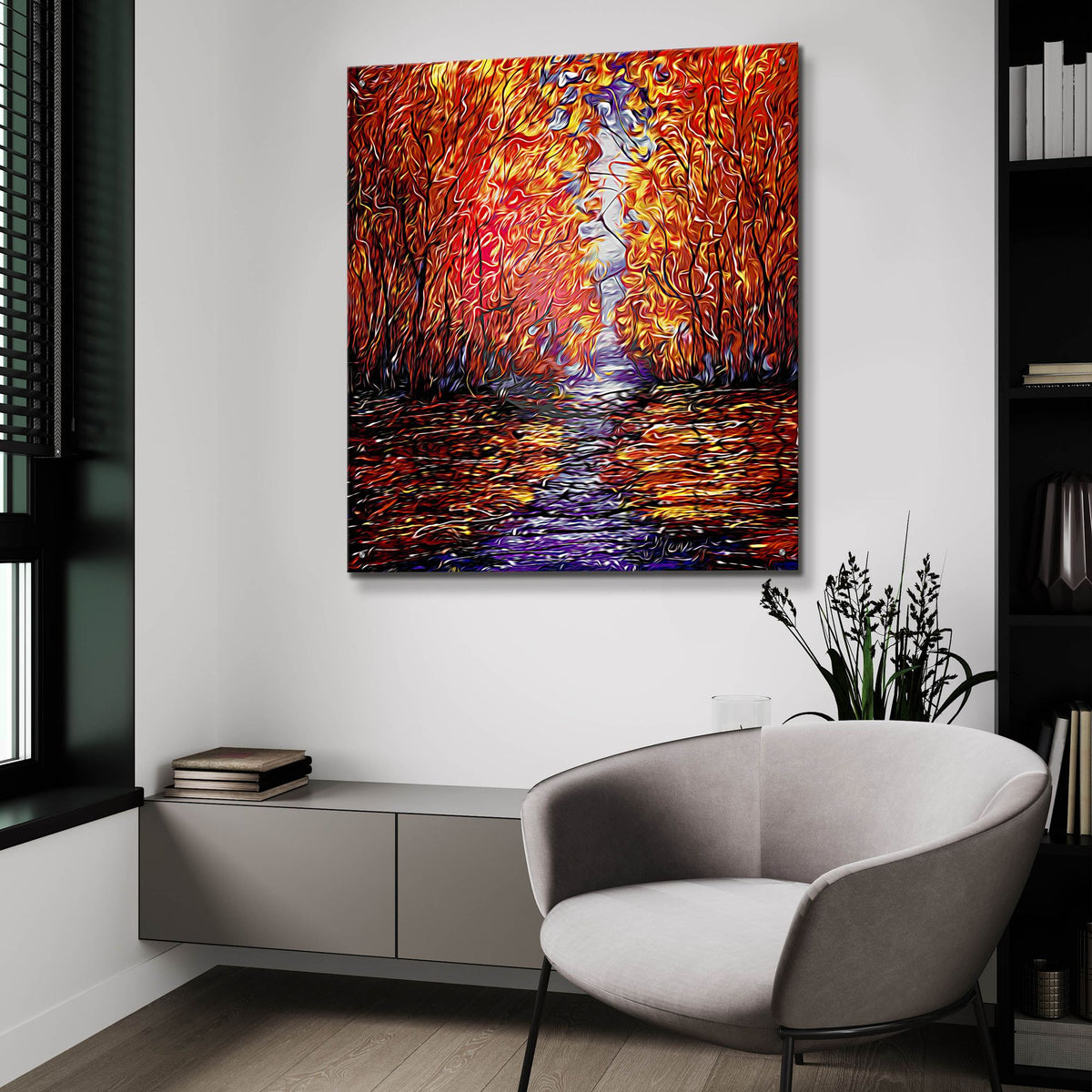 Epic Art 'Red Trees Reflection Abstract' by Lena Owens, Acrylic Glass Wall Art,36x36