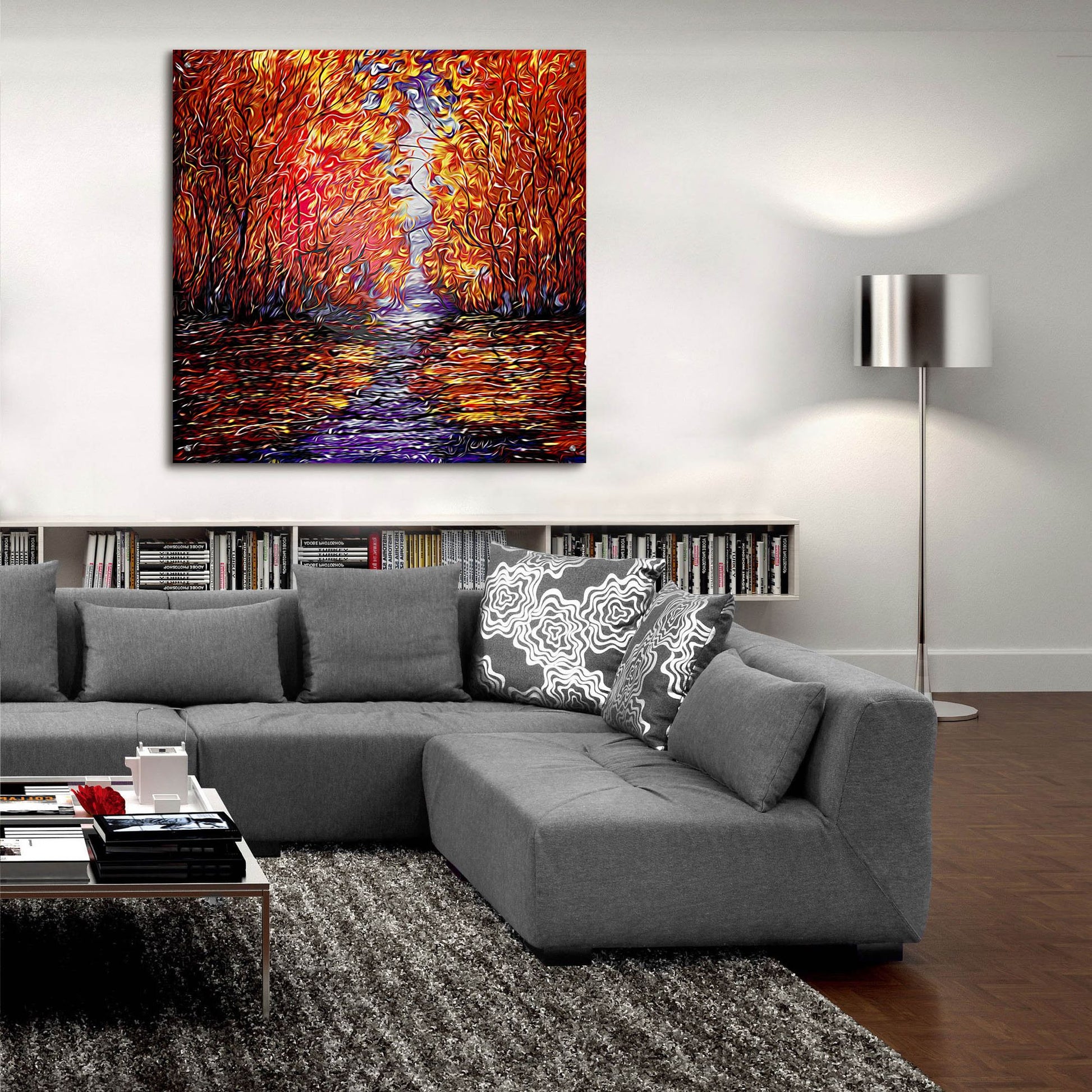 Epic Art 'Red Trees Reflection Abstract' by Lena Owens, Acrylic Glass Wall Art,36x36