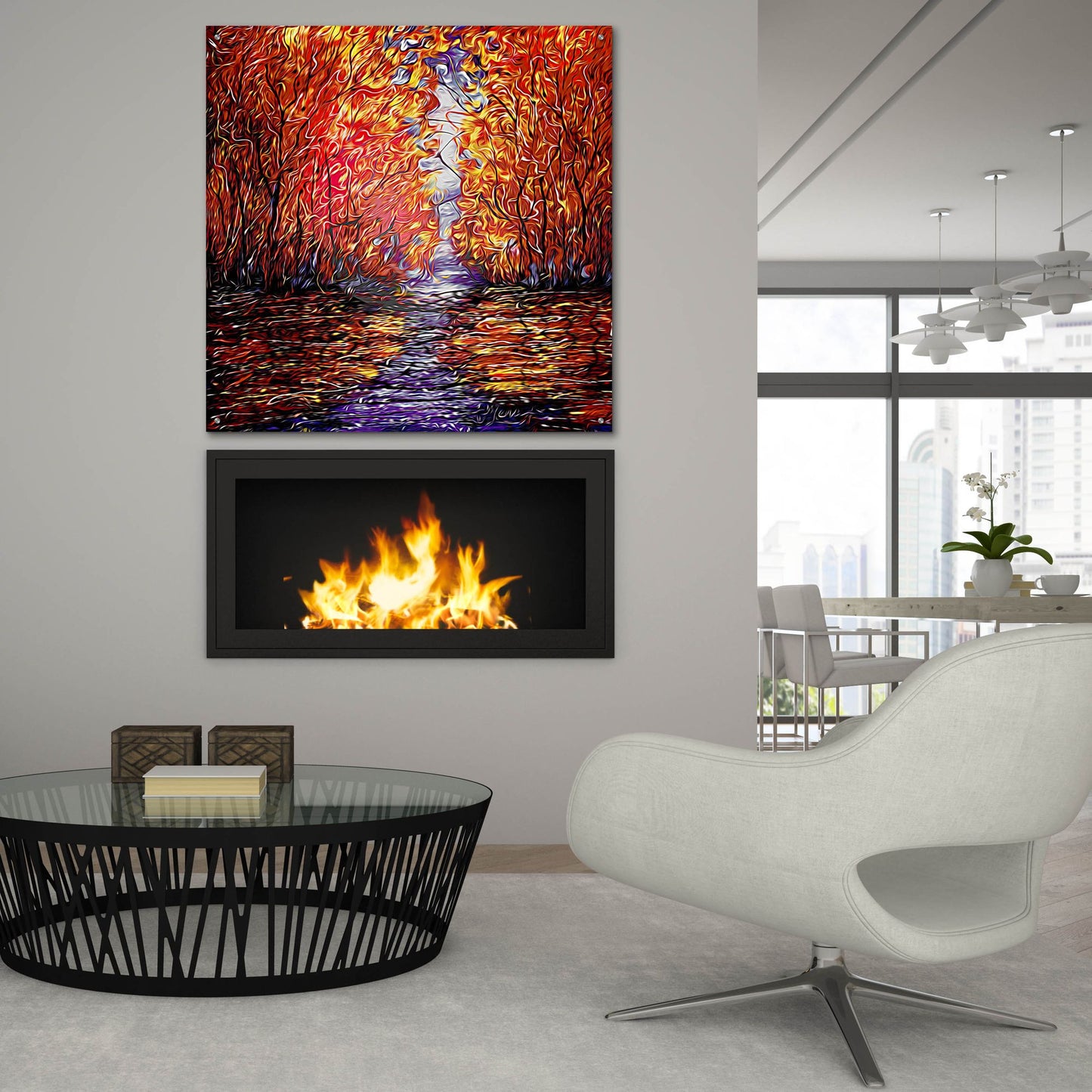 Epic Art 'Red Trees Reflection Abstract' by Lena Owens, Acrylic Glass Wall Art,36x36