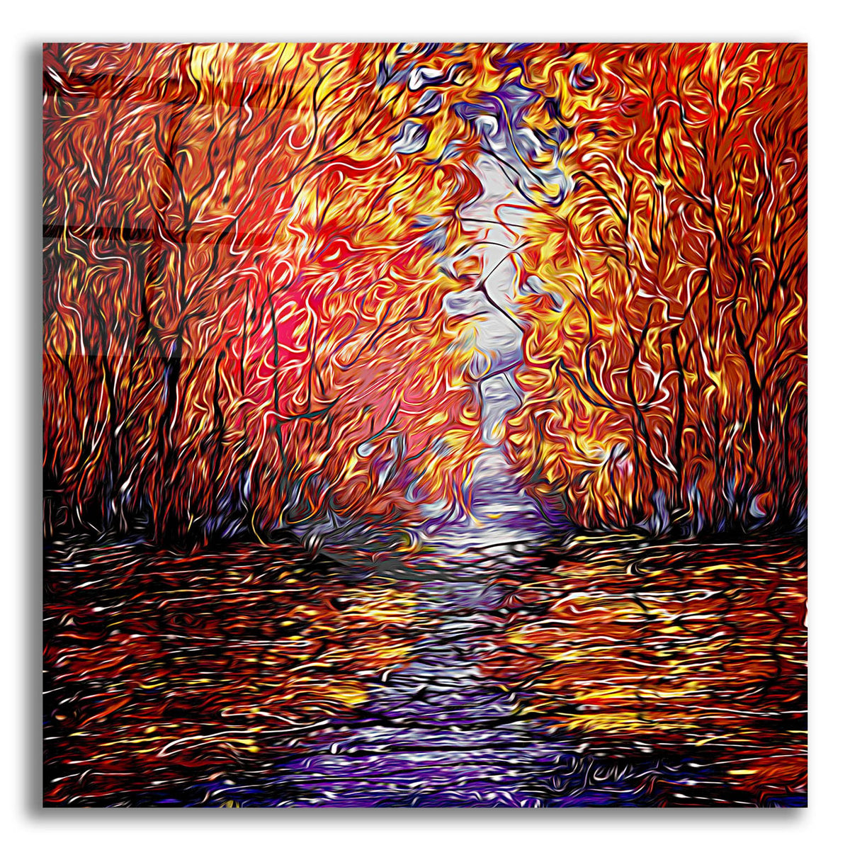 Epic Art 'Red Trees Reflection Abstract' by Lena Owens, Acrylic Glass Wall Art