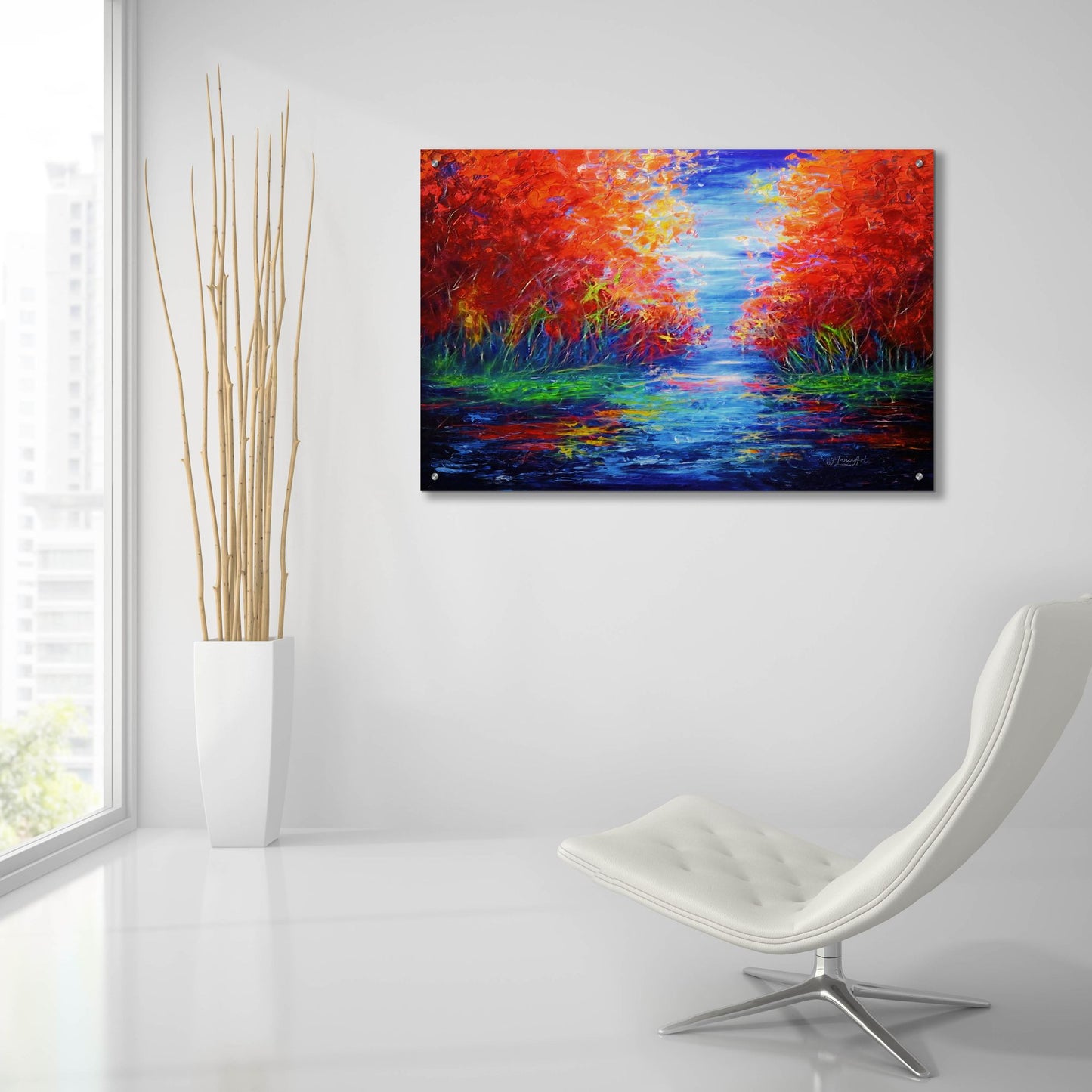 Epic Art 'Reflection Of Red Trees' by Lena Owens, Acrylic Glass Wall Art,36x24