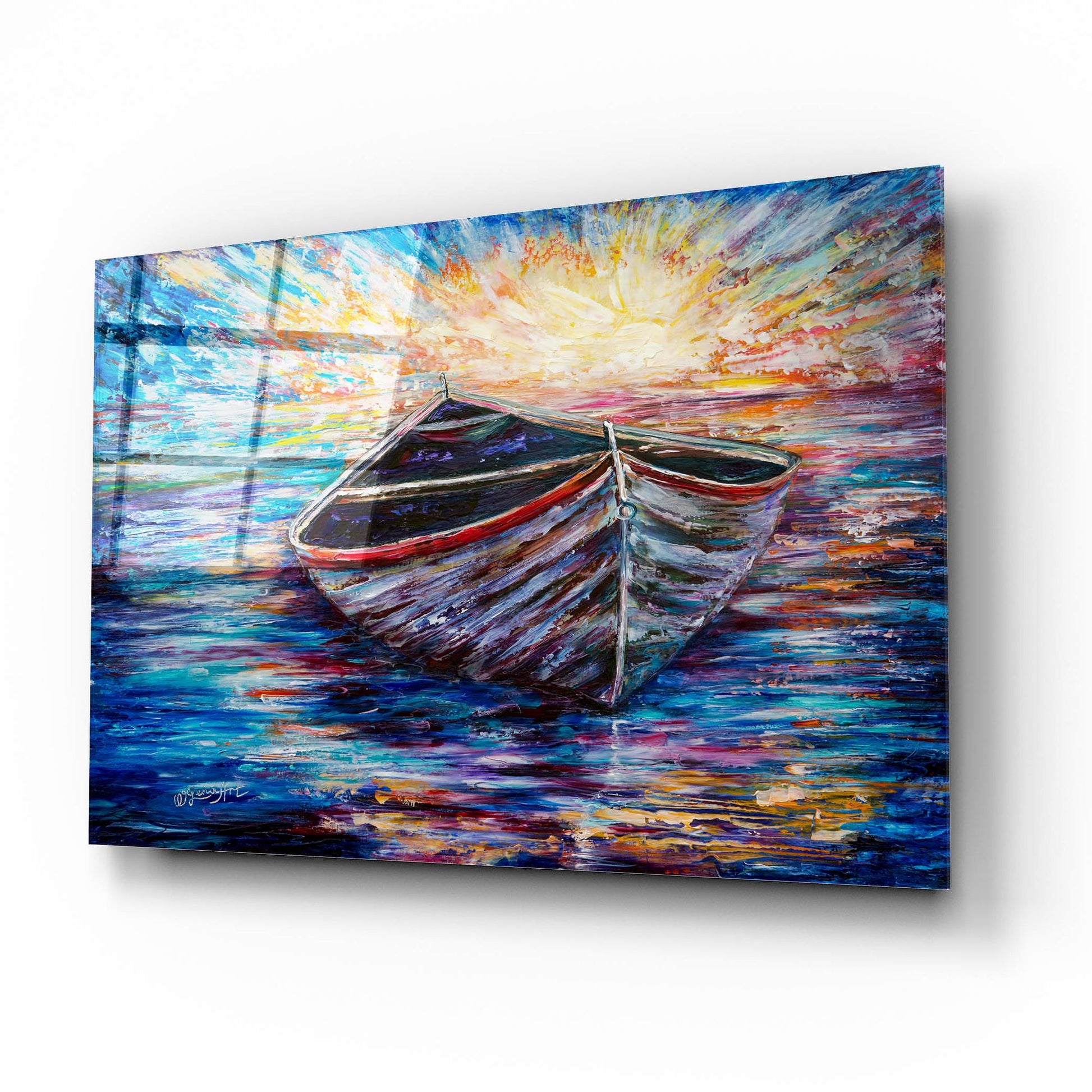 Epic Art 'Wooden Boat At Sunrise' by Lena Owens, Acrylic Glass Wall Art,16x12