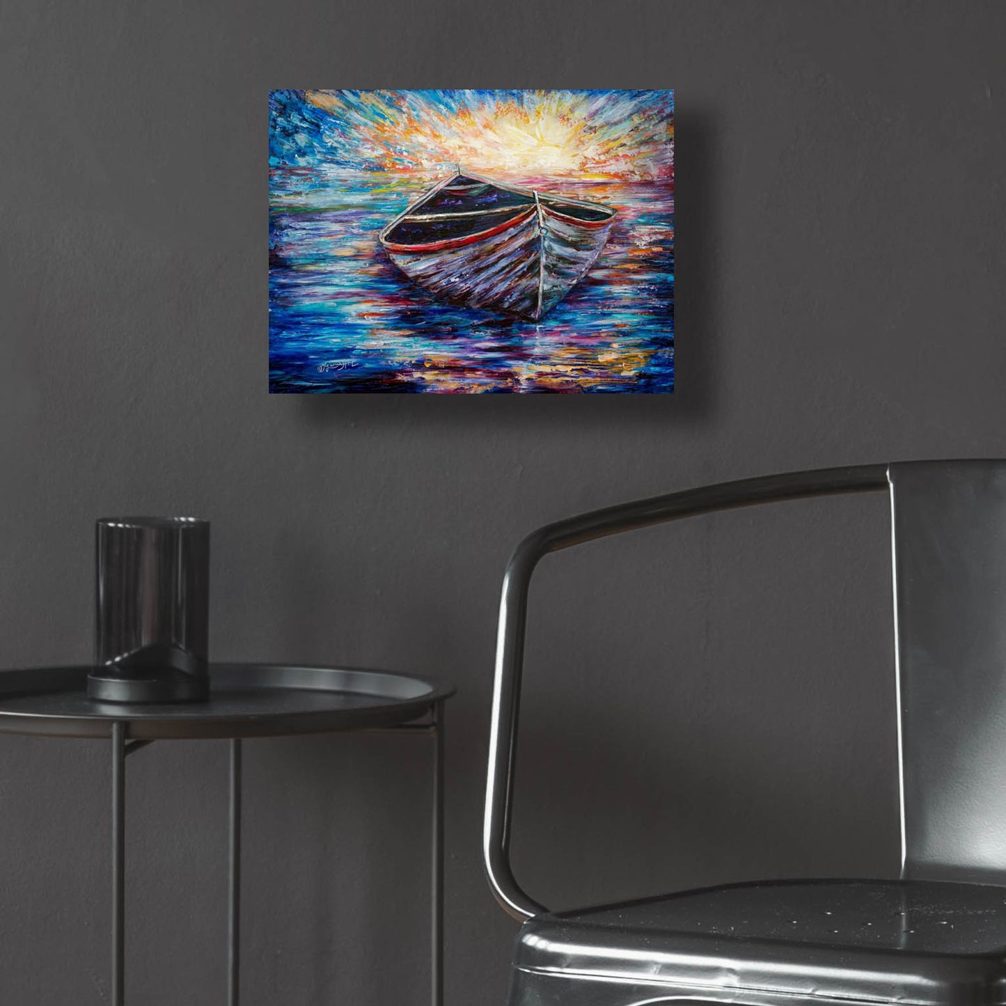 Epic Art 'Wooden Boat At Sunrise' by Lena Owens, Acrylic Glass Wall Art,16x12