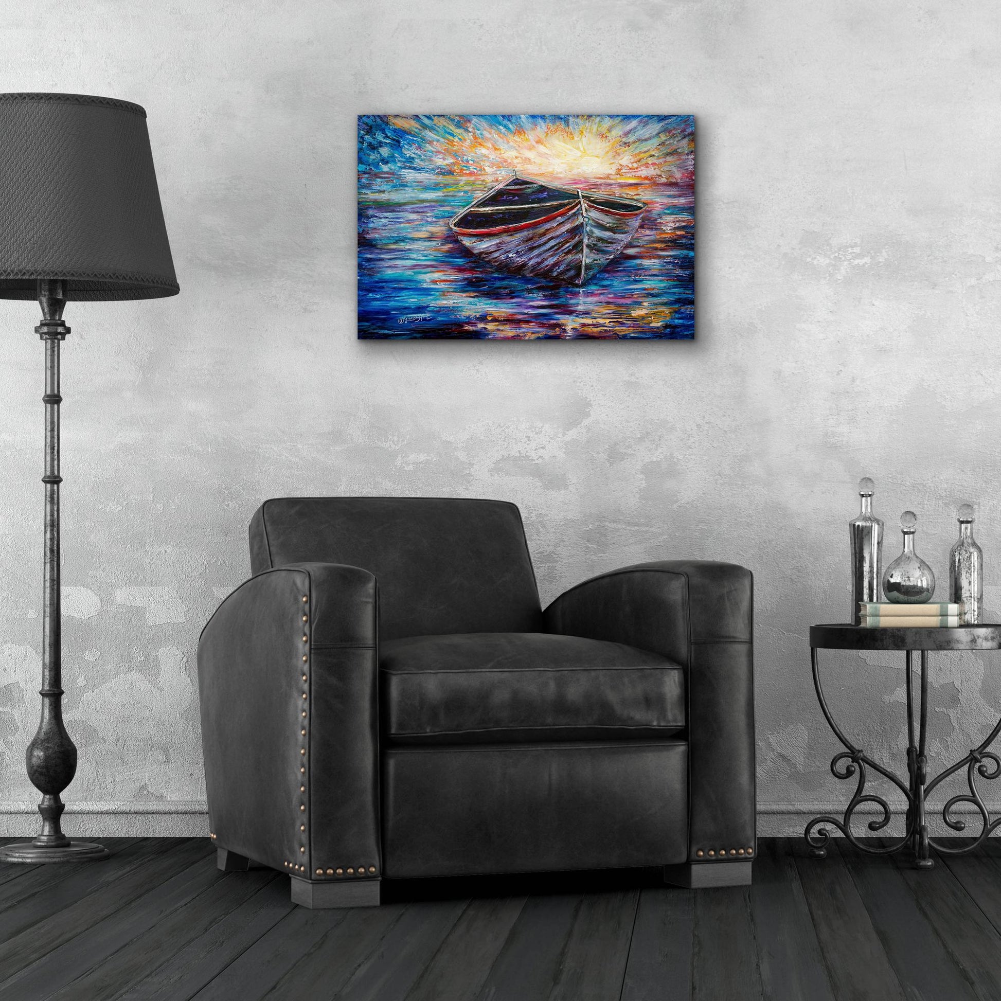 Epic Art 'Wooden Boat At Sunrise' by Lena Owens, Acrylic Glass Wall Art,24x16