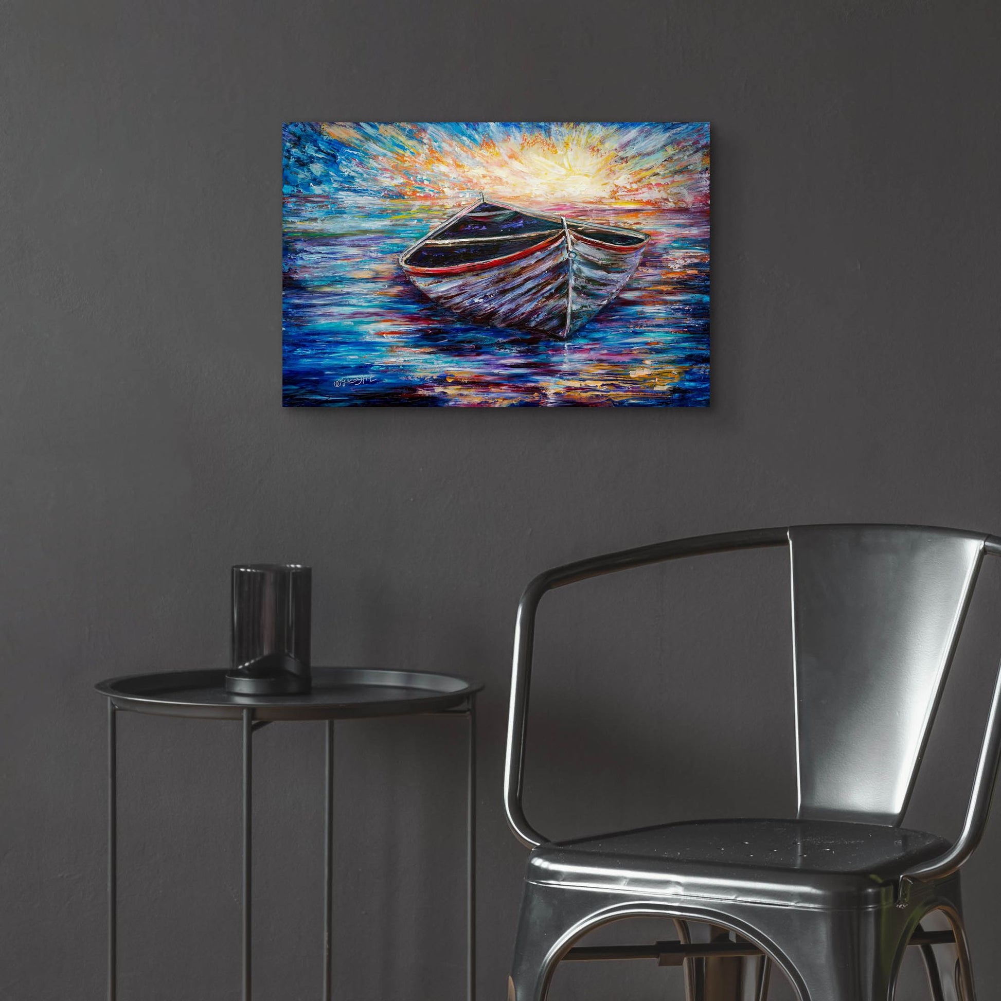 Epic Art 'Wooden Boat At Sunrise' by Lena Owens, Acrylic Glass Wall Art,24x16