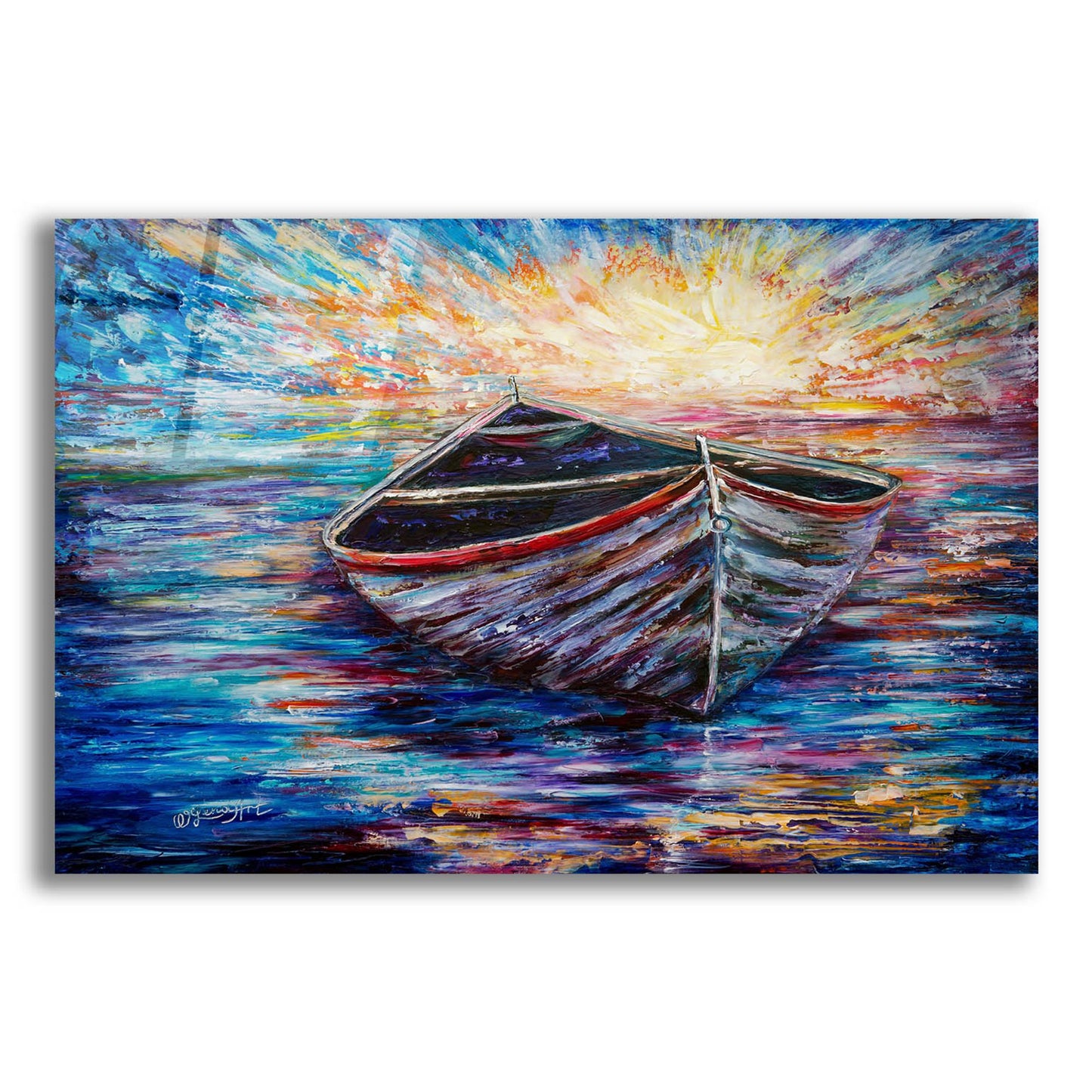 Epic Art 'Wooden Boat At Sunrise' by Lena Owens, Acrylic Glass Wall Art,24x16